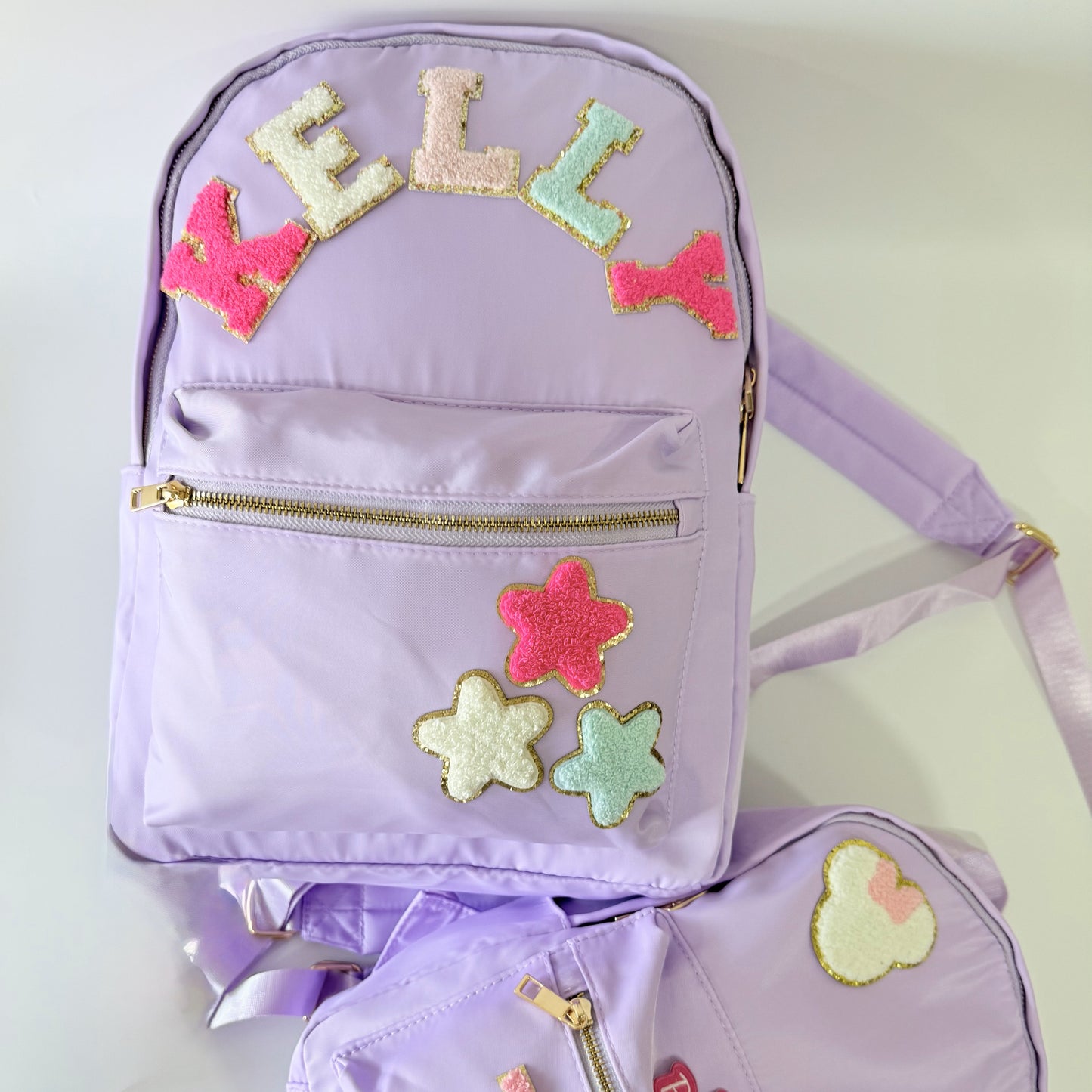 Durable Nylon Backpack for Kids – Perfect for School & Play, Customizable with Patches & Fun Details ''Lavender'' Available in Two Convenient Sizes