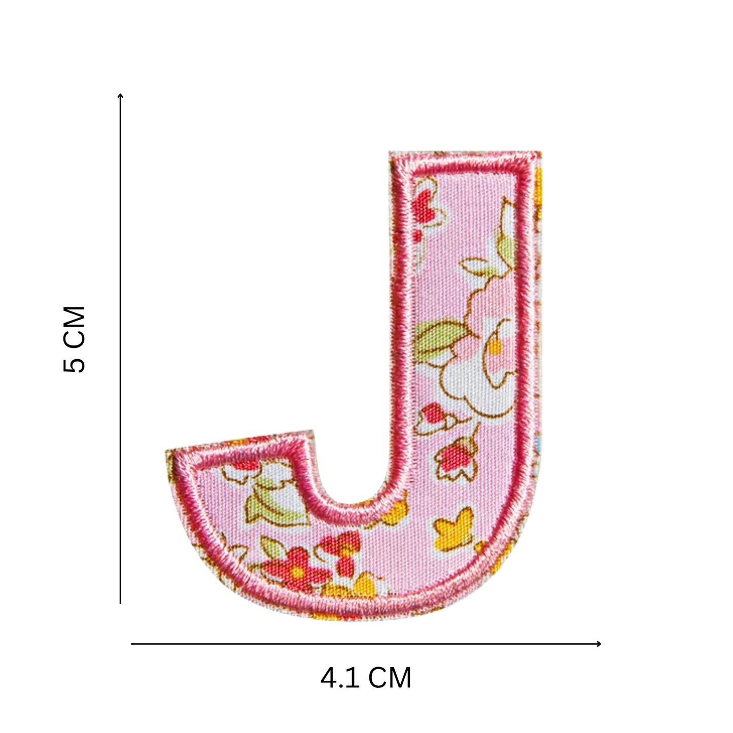 Floral Letter Patches – 5 cm Printed Fabric Alphabet with Embroidered Outline, Iron-On for Clothes & Hats