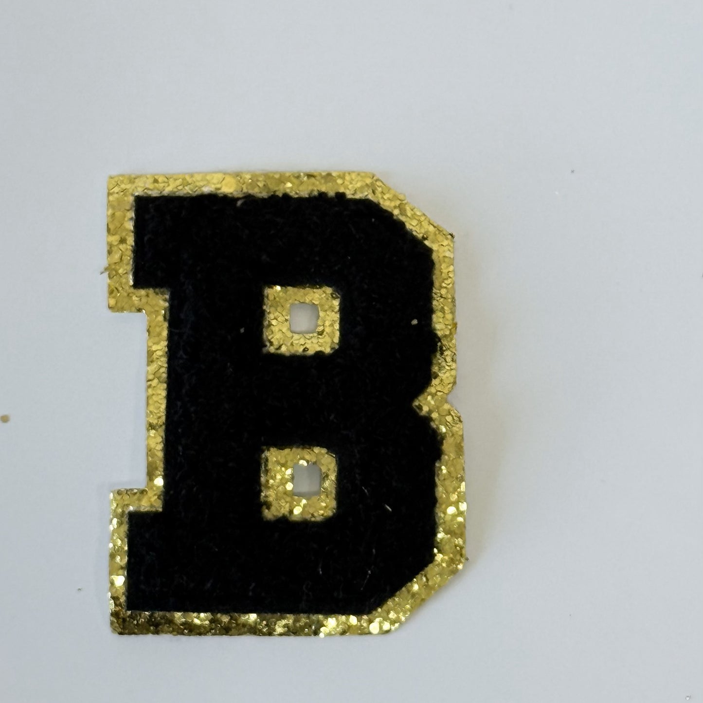 Iron On/Sew On 8cm Glitter Gold Edge Colorful Embroidered Letter "B"