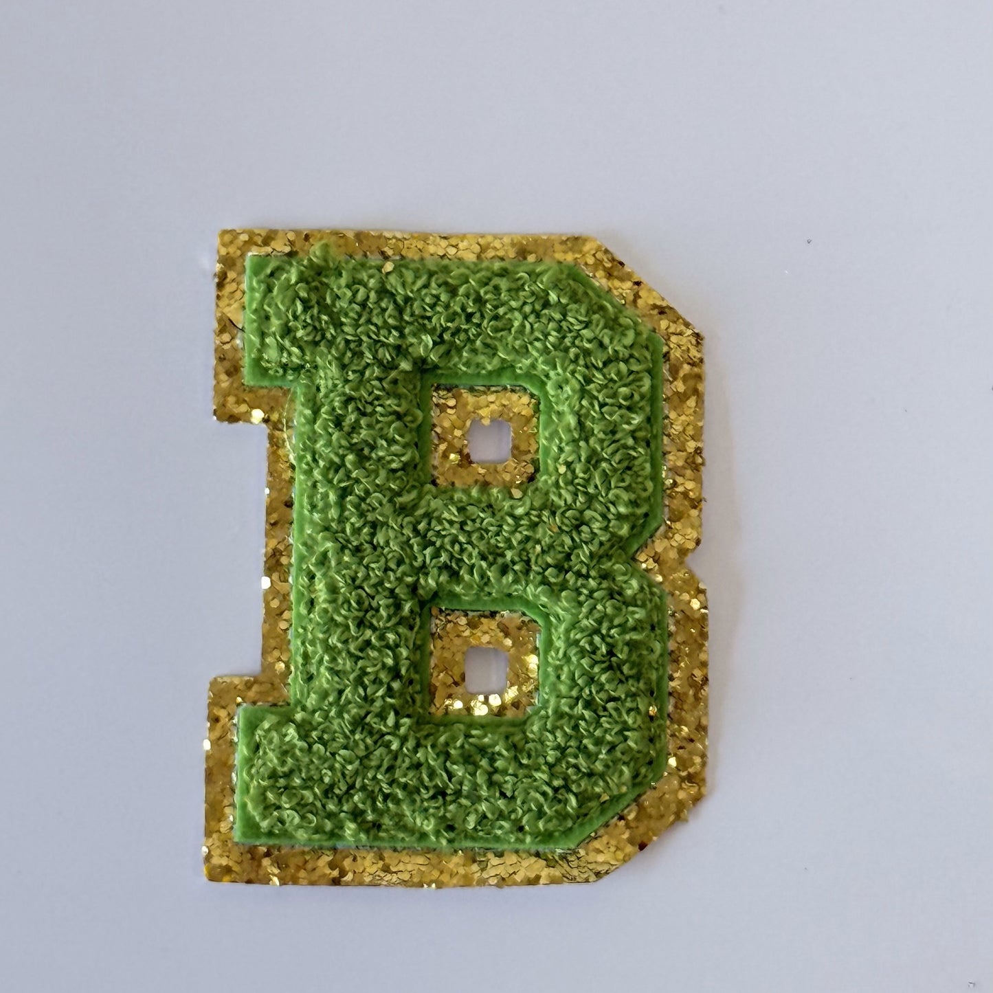 Iron On/Sew On 8cm Glitter Gold Edge Colorful Embroidered Letter "B"