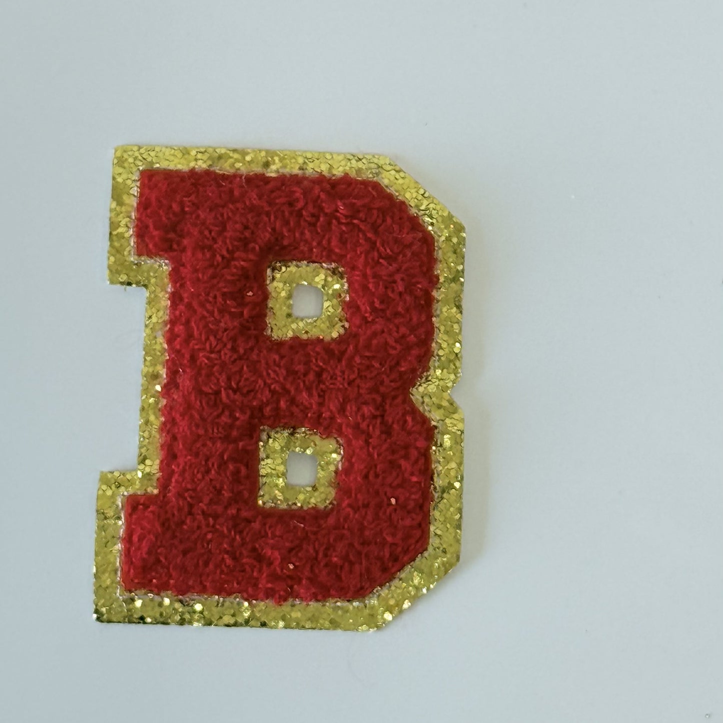 Iron On/Sew On 8cm Glitter Gold Edge Colorful Embroidered Letter "B"