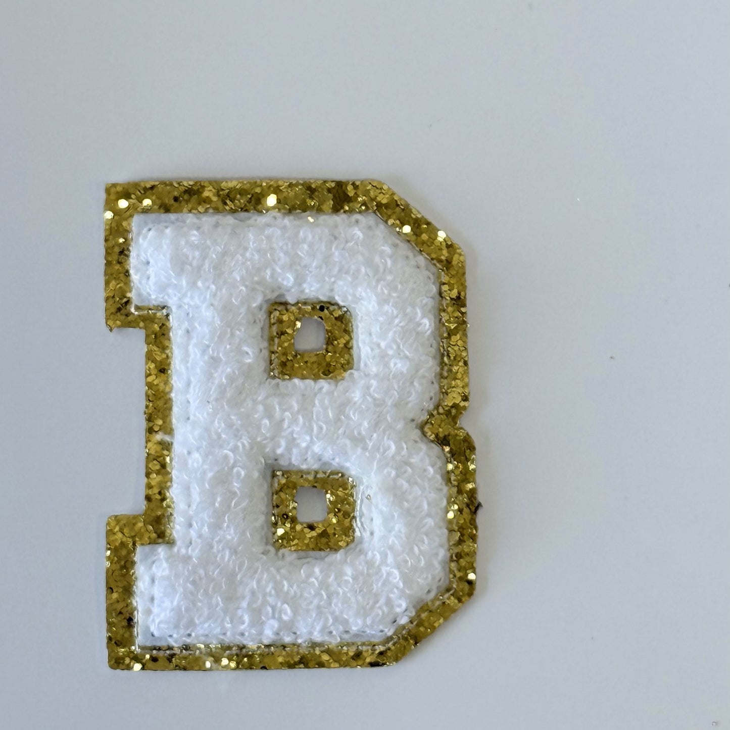 Iron On/Sew On 8cm Glitter Gold Edge Colorful Embroidered Letter "B"