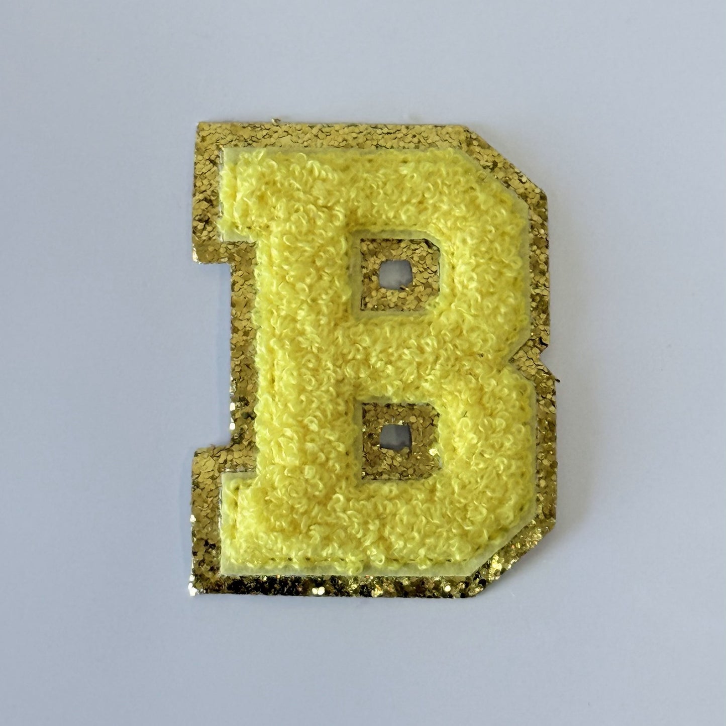 Iron On/Sew On 8cm Glitter Gold Edge Colorful Embroidered Letter "B"