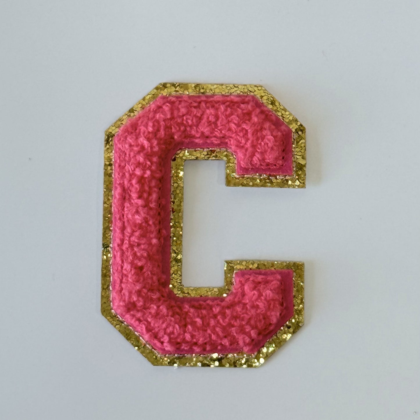 Iron On/Sew On 8cm Glitter Gold Edge Colorful Embroidered Letter "C"
