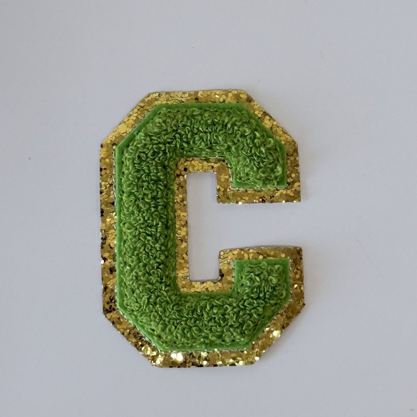 Iron On/Sew On 8cm Glitter Gold Edge Colorful Embroidered Letter "C"