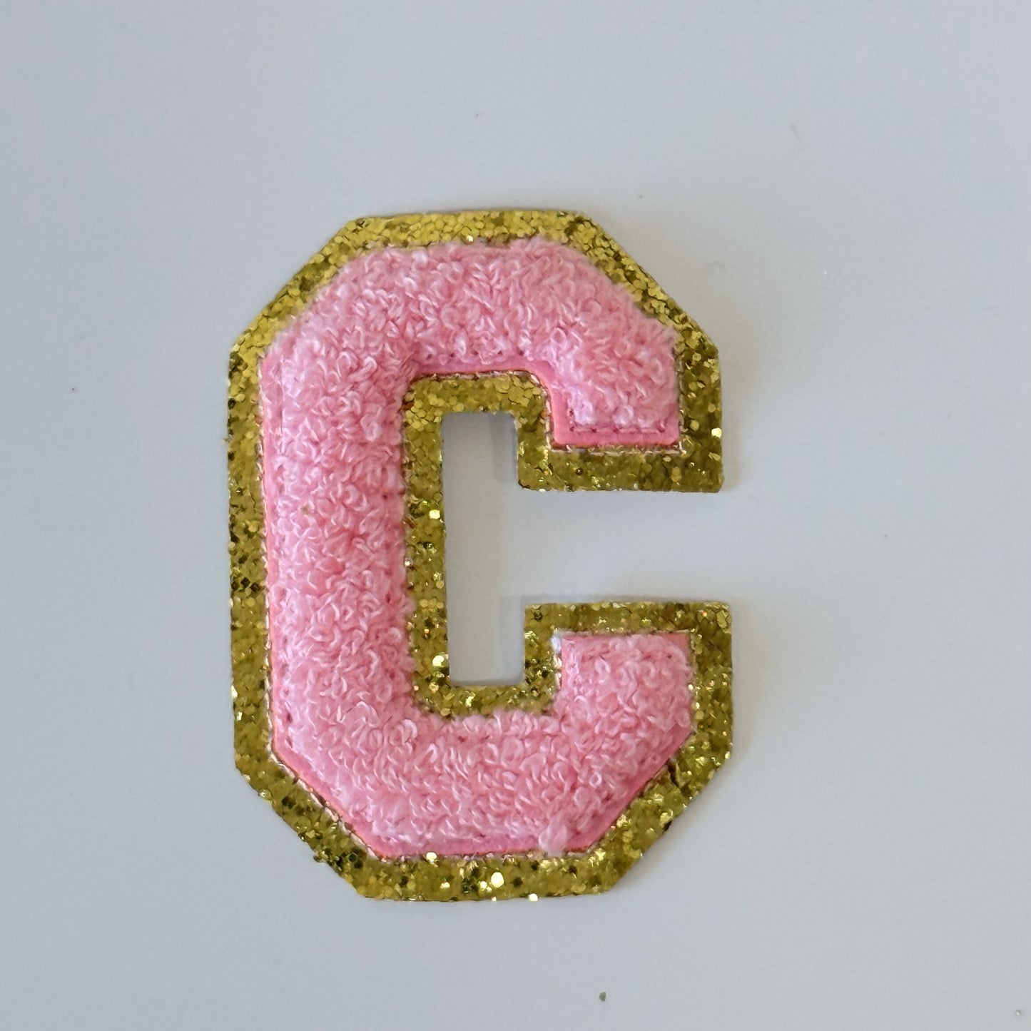 Iron On/Sew On 8cm Glitter Gold Edge Colorful Embroidered Letter "C"