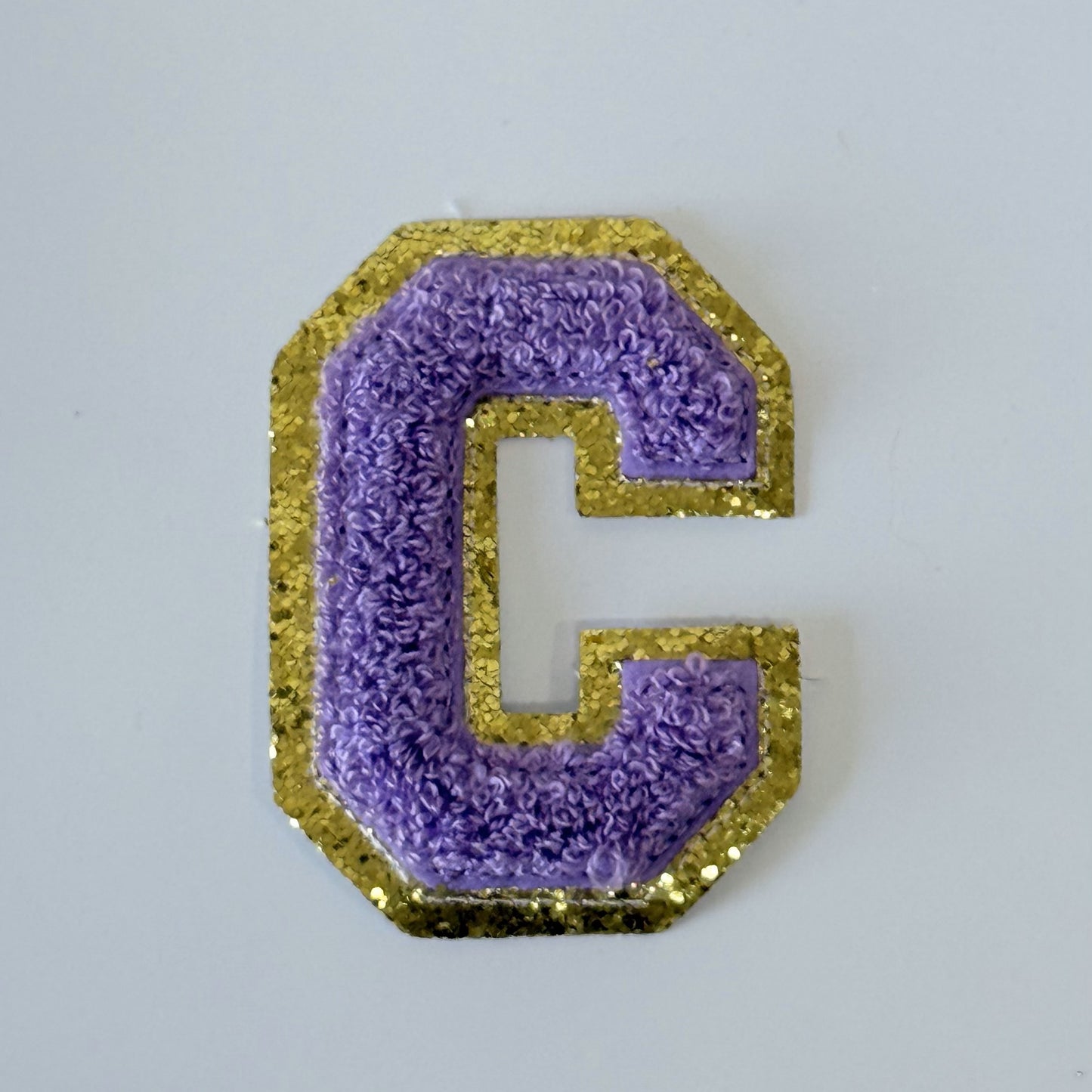Iron On/Sew On 8cm Glitter Gold Edge Colorful Embroidered Letter "C"