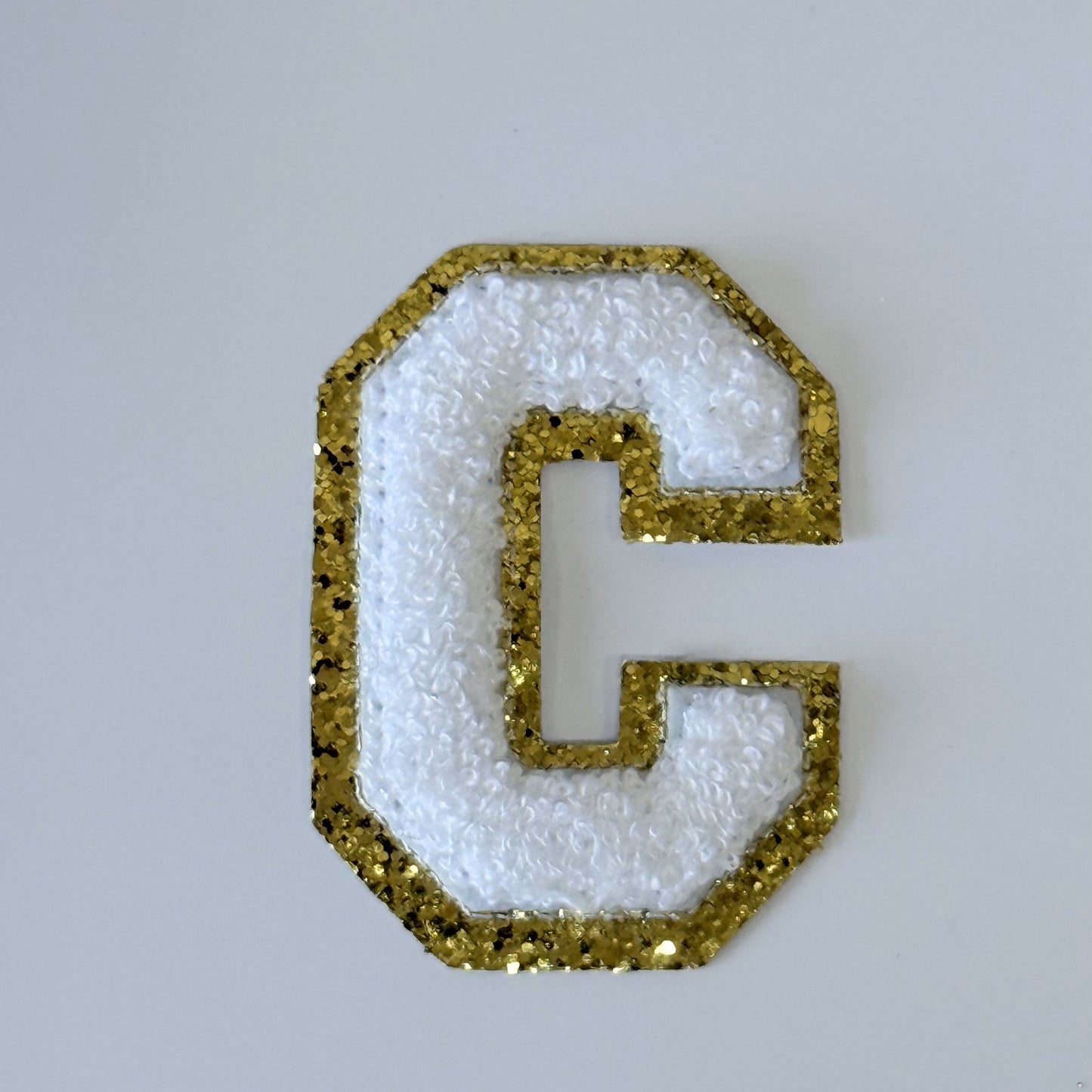 Iron On/Sew On 8cm Glitter Gold Edge Colorful Embroidered Letter "C"