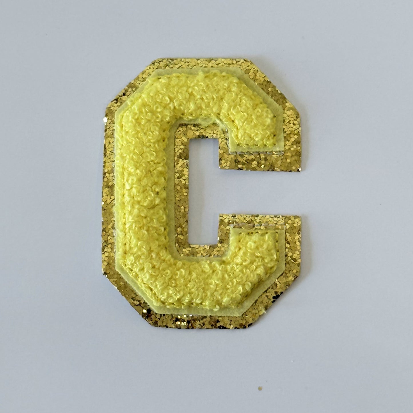 Iron On/Sew On 8cm Glitter Gold Edge Colorful Embroidered Letter "C"