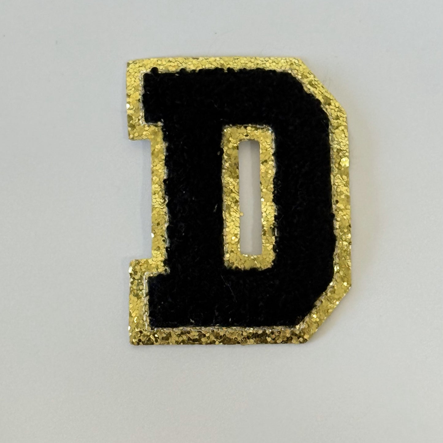 Iron On/Sew On 8cm Glitter Gold Edge Colorful Embroidered Letter "D"