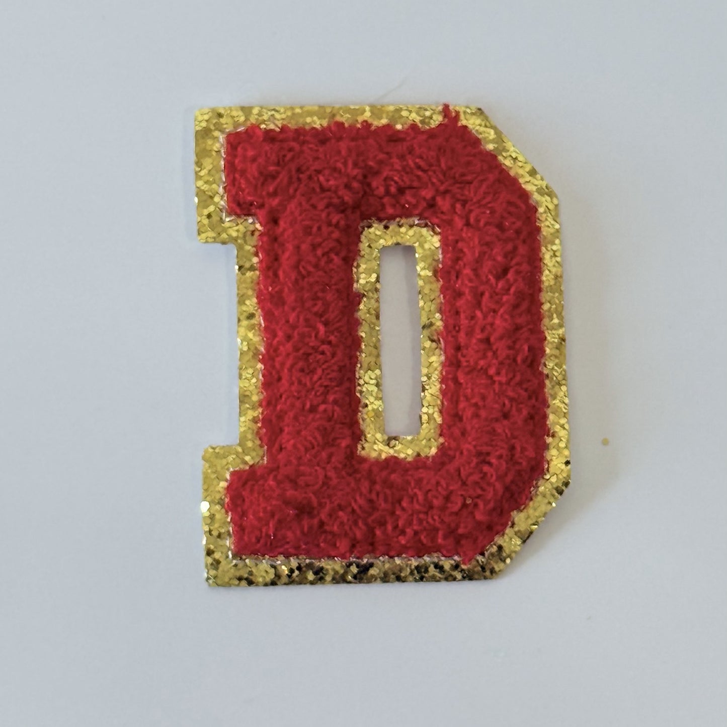 Iron On/Sew On 8cm Glitter Gold Edge Colorful Embroidered Letter "D"