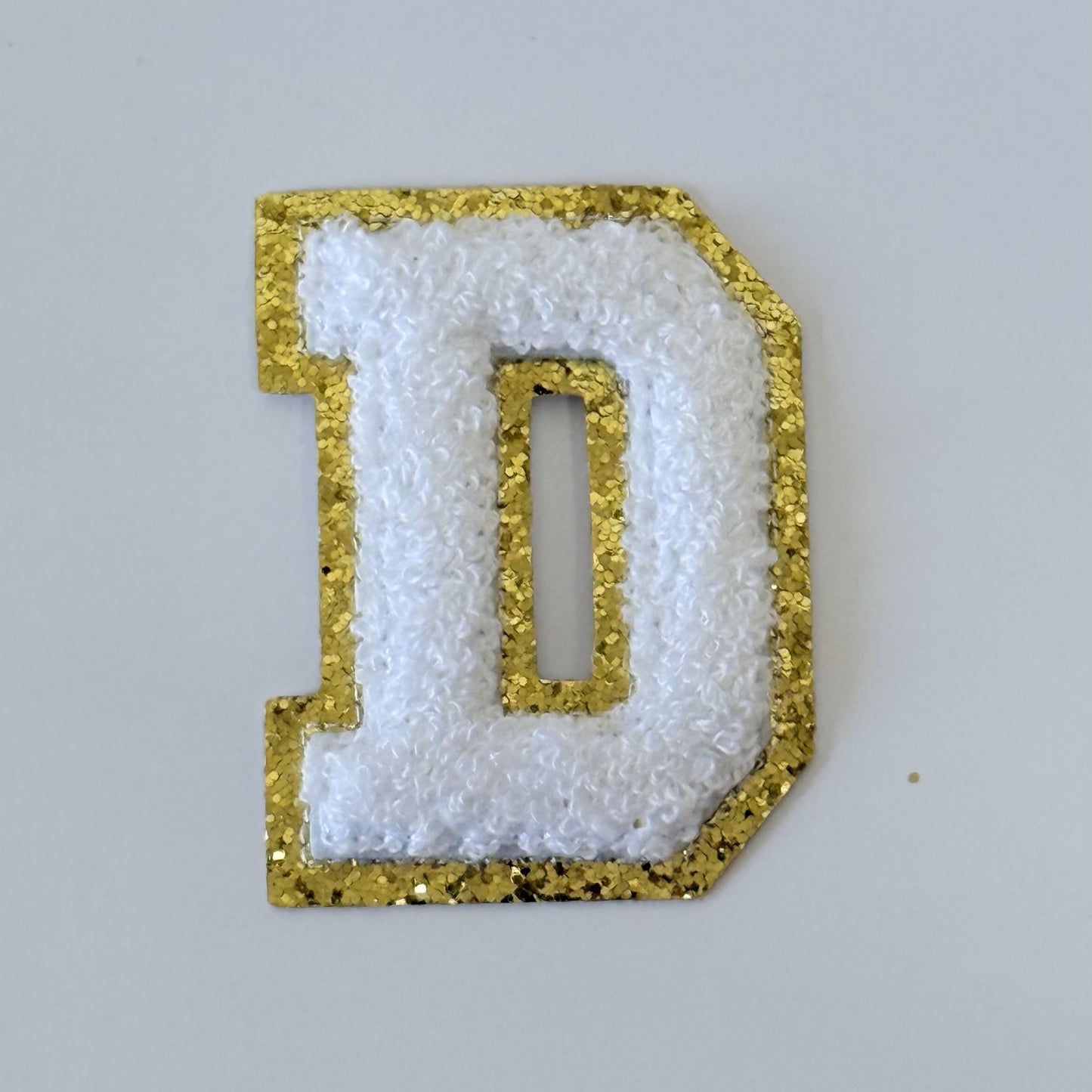 Iron On/Sew On 8cm Glitter Gold Edge Colorful Embroidered Letter "D"