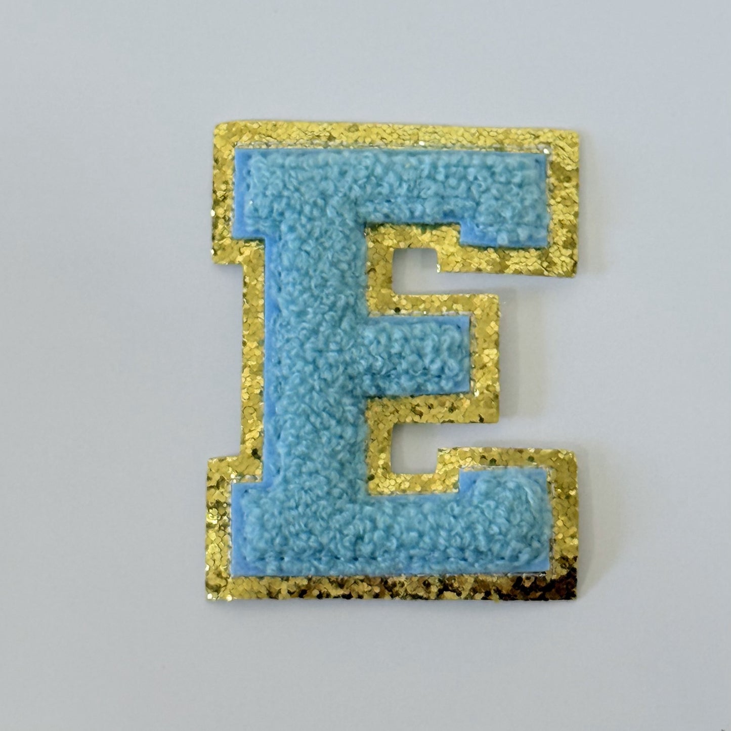 Iron On/Sew On 8cm Glitter Gold Edge Colorful Embroidered Letter "E"