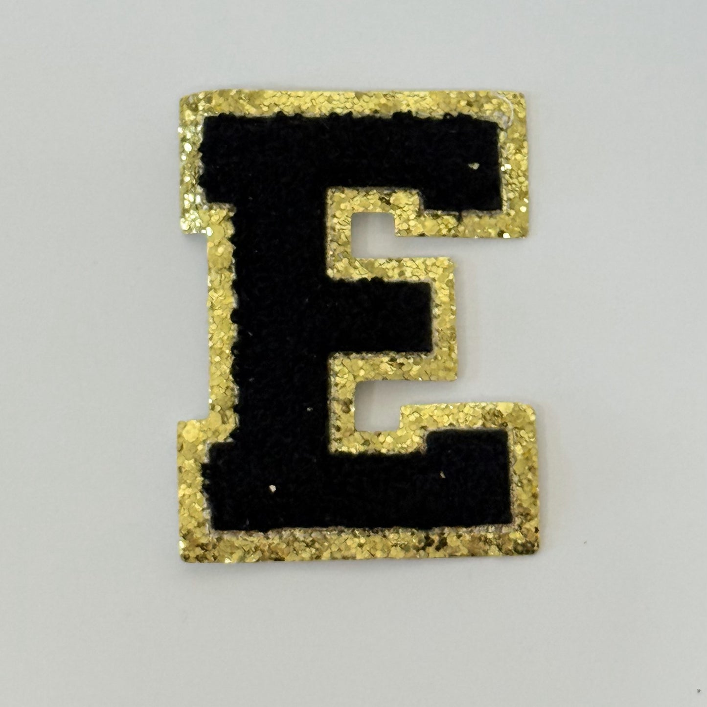 Iron On/Sew On 8cm Glitter Gold Edge Colorful Embroidered Letter "E"