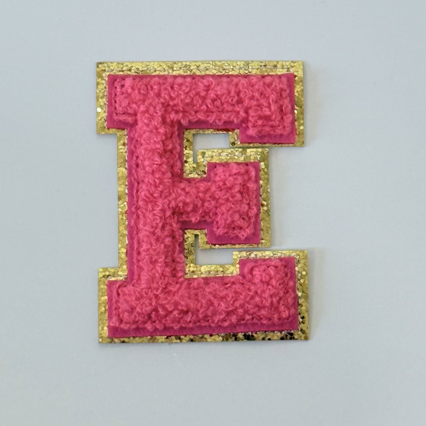 Iron On/Sew On 8cm Glitter Gold Edge Colorful Embroidered Letter "E"