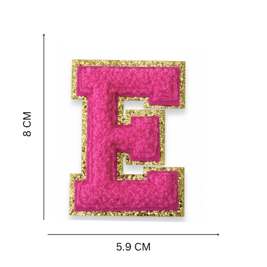 Iron On/Sew On 8cm Glitter Gold Edge Colorful Embroidered Letter "E"