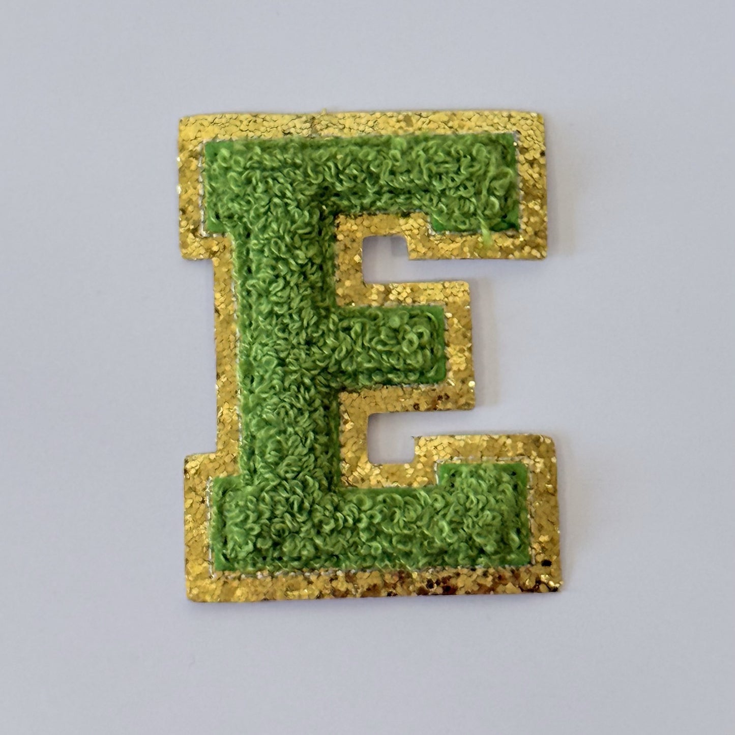 Iron On/Sew On 8cm Glitter Gold Edge Colorful Embroidered Letter "E"