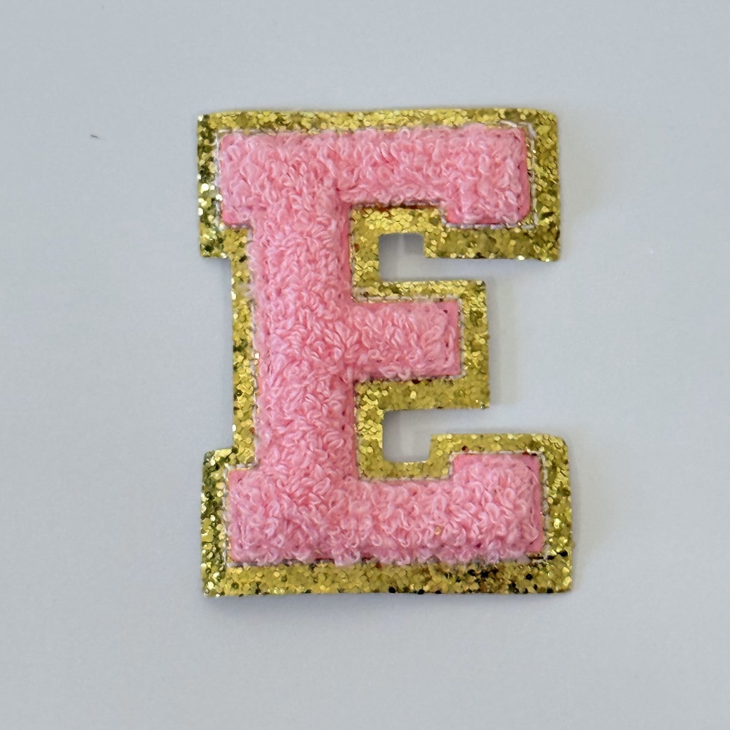 Iron On/Sew On 8cm Glitter Gold Edge Colorful Embroidered Letter "E"