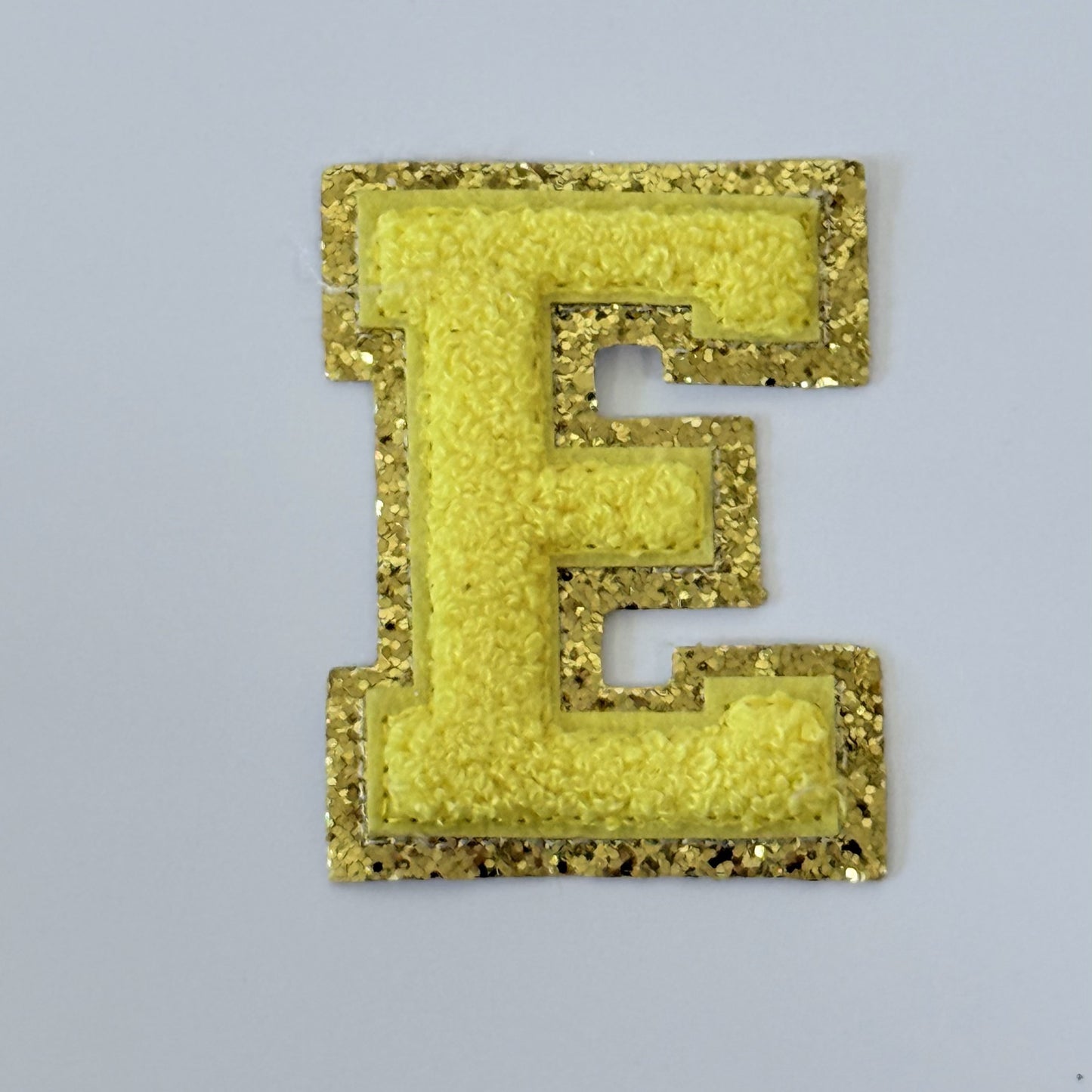 Iron On/Sew On 8cm Glitter Gold Edge Colorful Embroidered Letter "E"