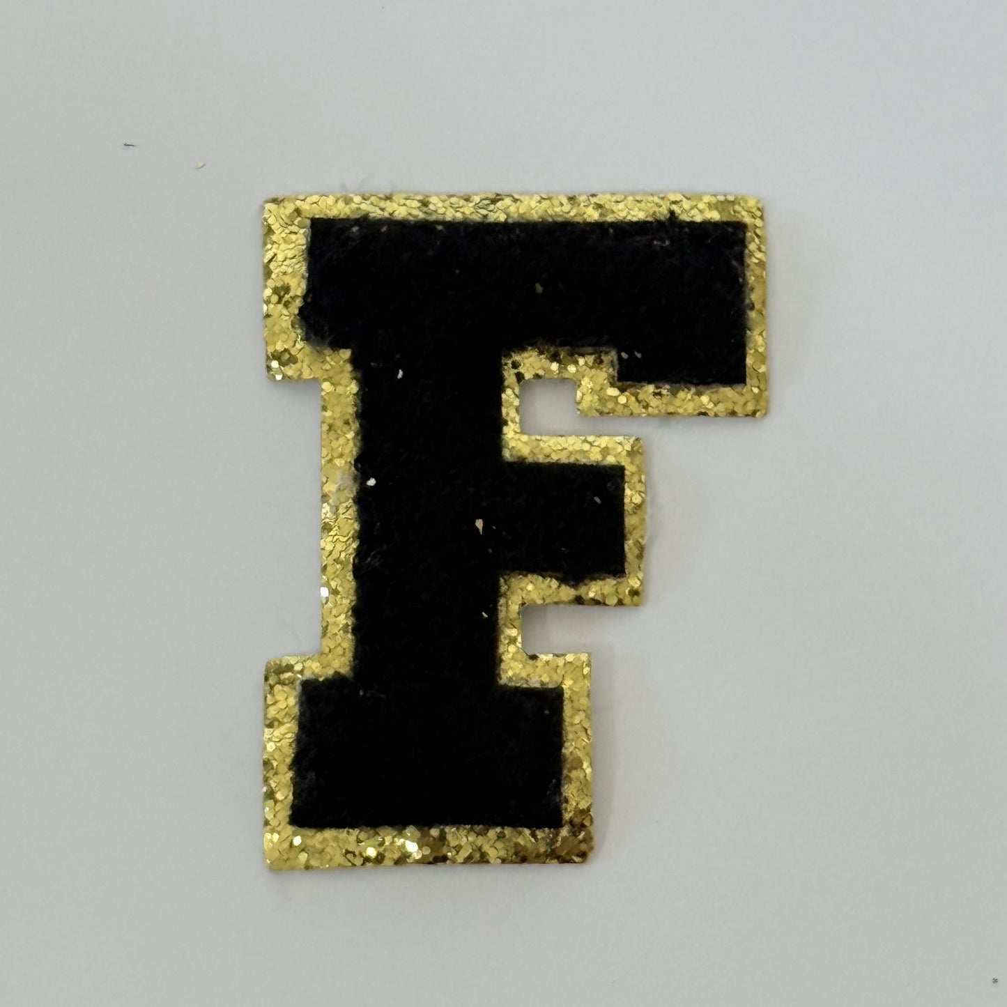 Iron On/Sew On 8cm Glitter Gold Edge Colorful Embroidered Letter "F"