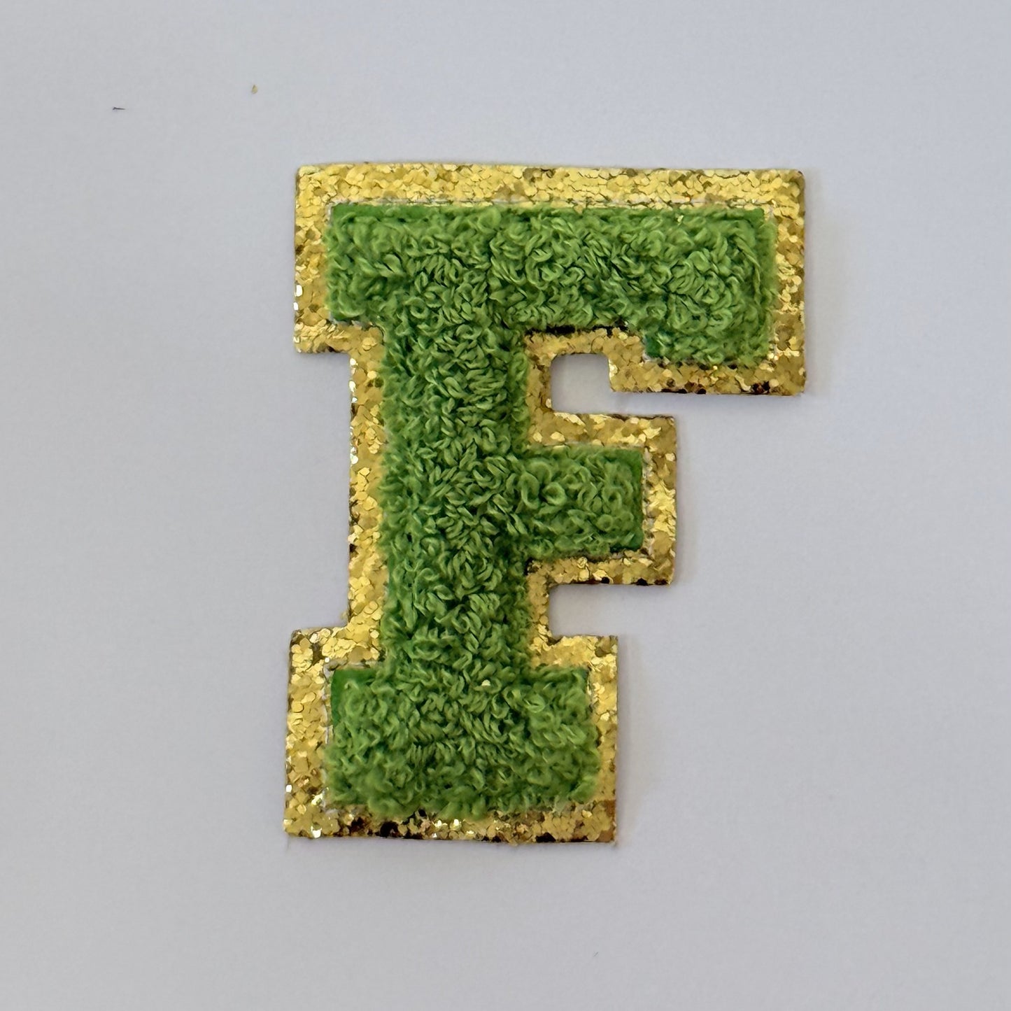 Iron On/Sew On 8cm Glitter Gold Edge Colorful Embroidered Letter "F"
