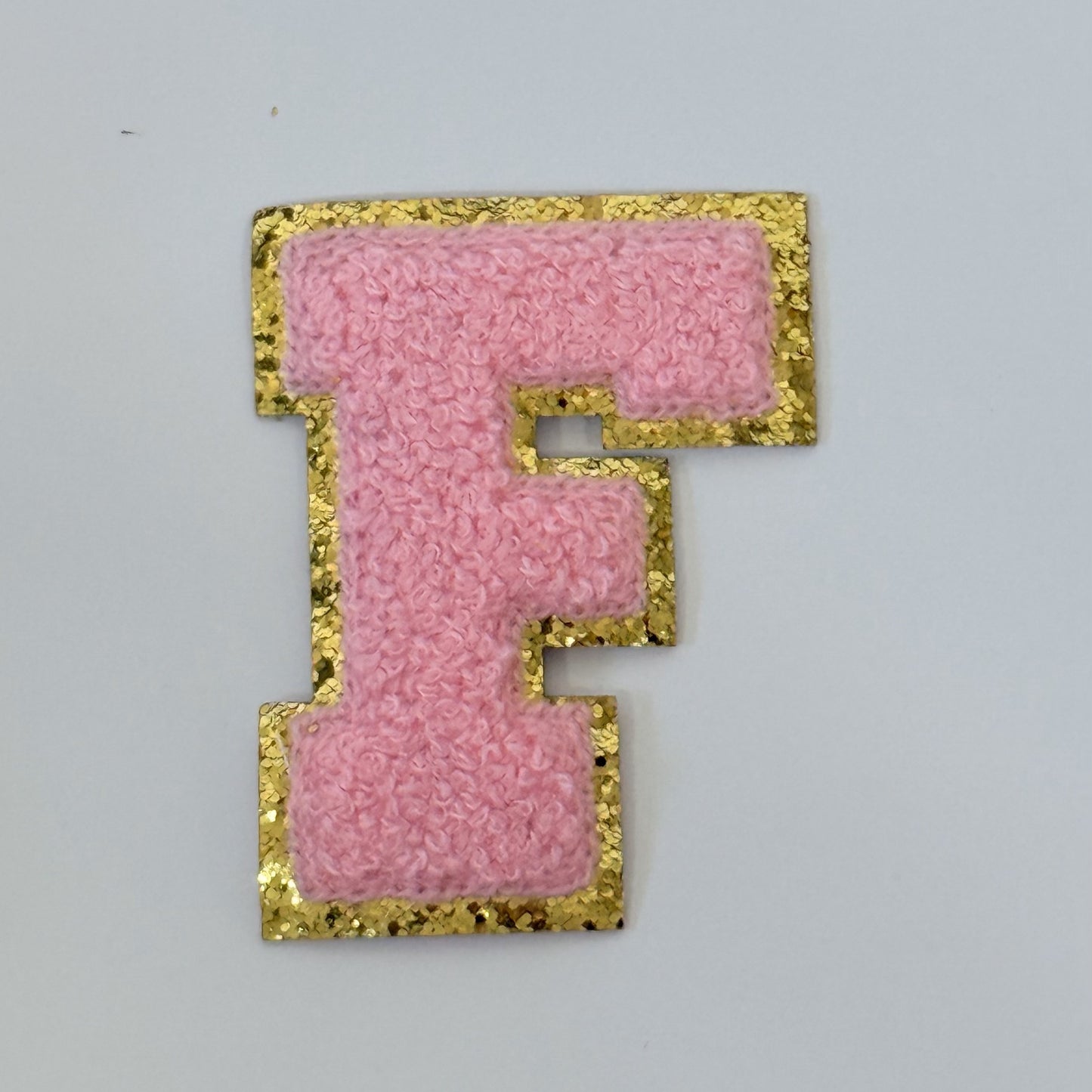 Iron On/Sew On 8cm Glitter Gold Edge Colorful Embroidered Letter "F"
