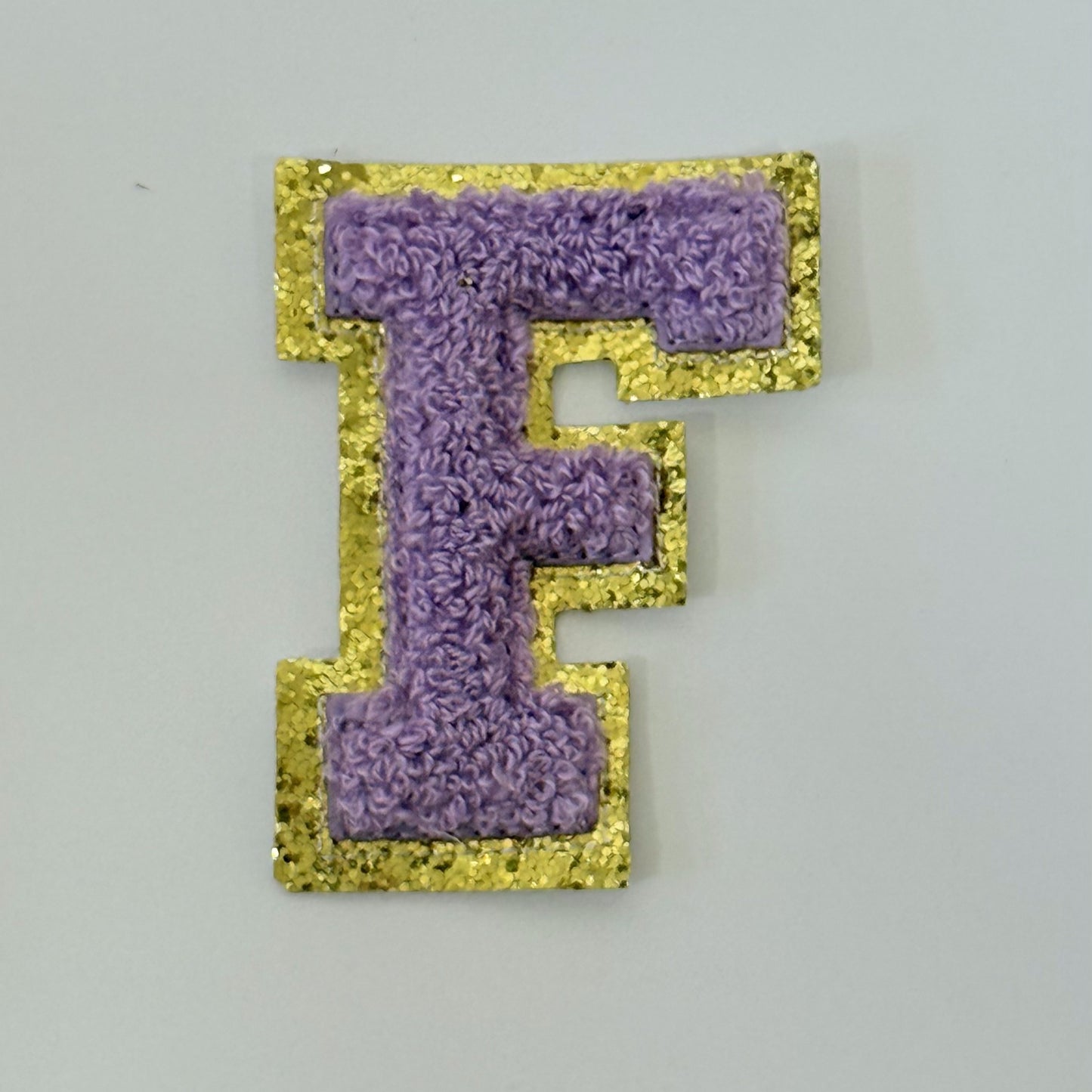 Iron On/Sew On 8cm Glitter Gold Edge Colorful Embroidered Letter "F"