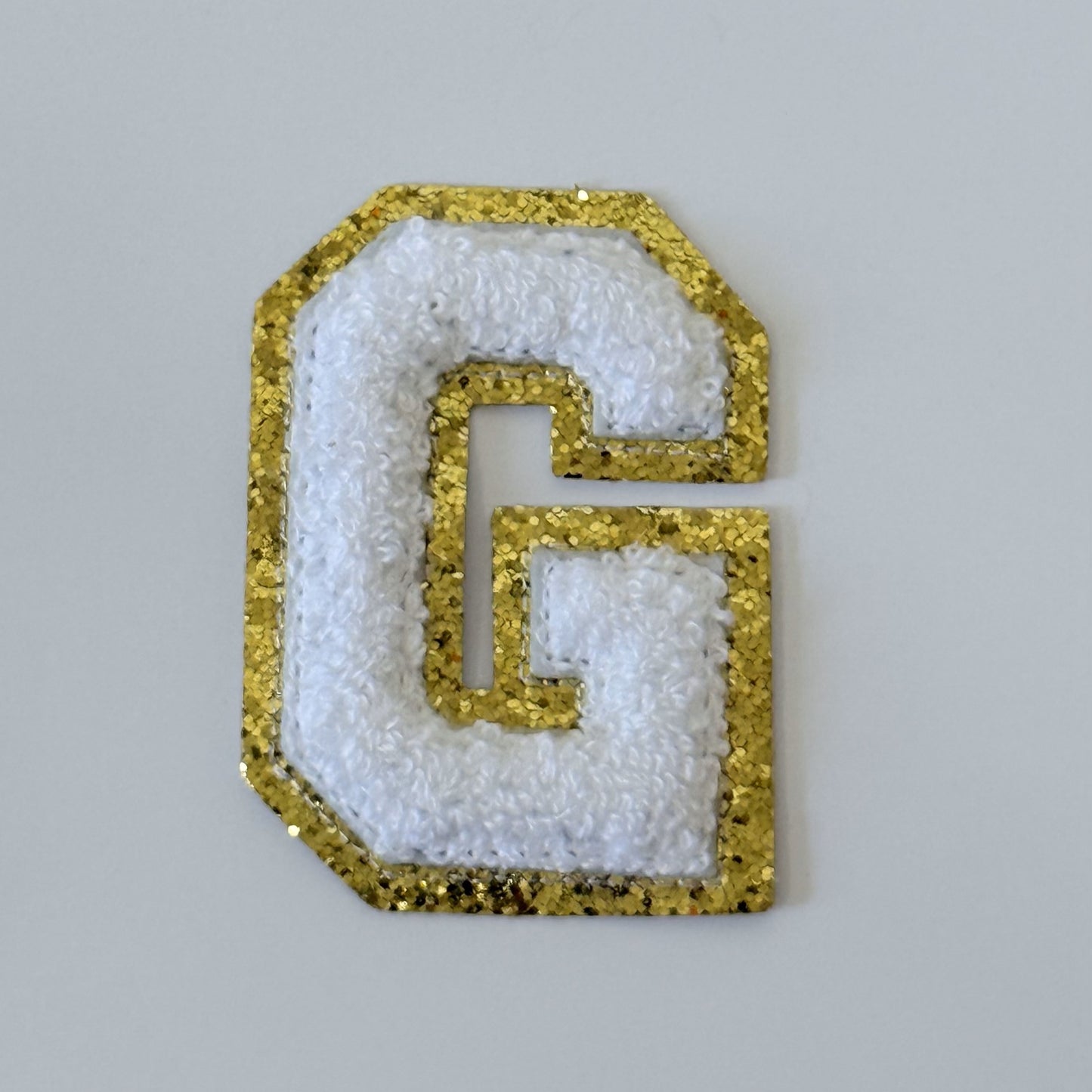 Iron On/Sew On 8cm Glitter Gold Edge Colorful Embroidered Letter "G"