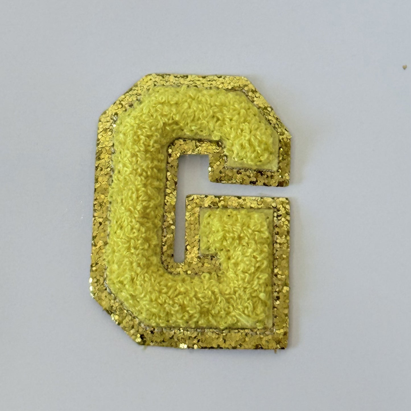 Iron On/Sew On 8cm Glitter Gold Edge Colorful Embroidered Letter "G"