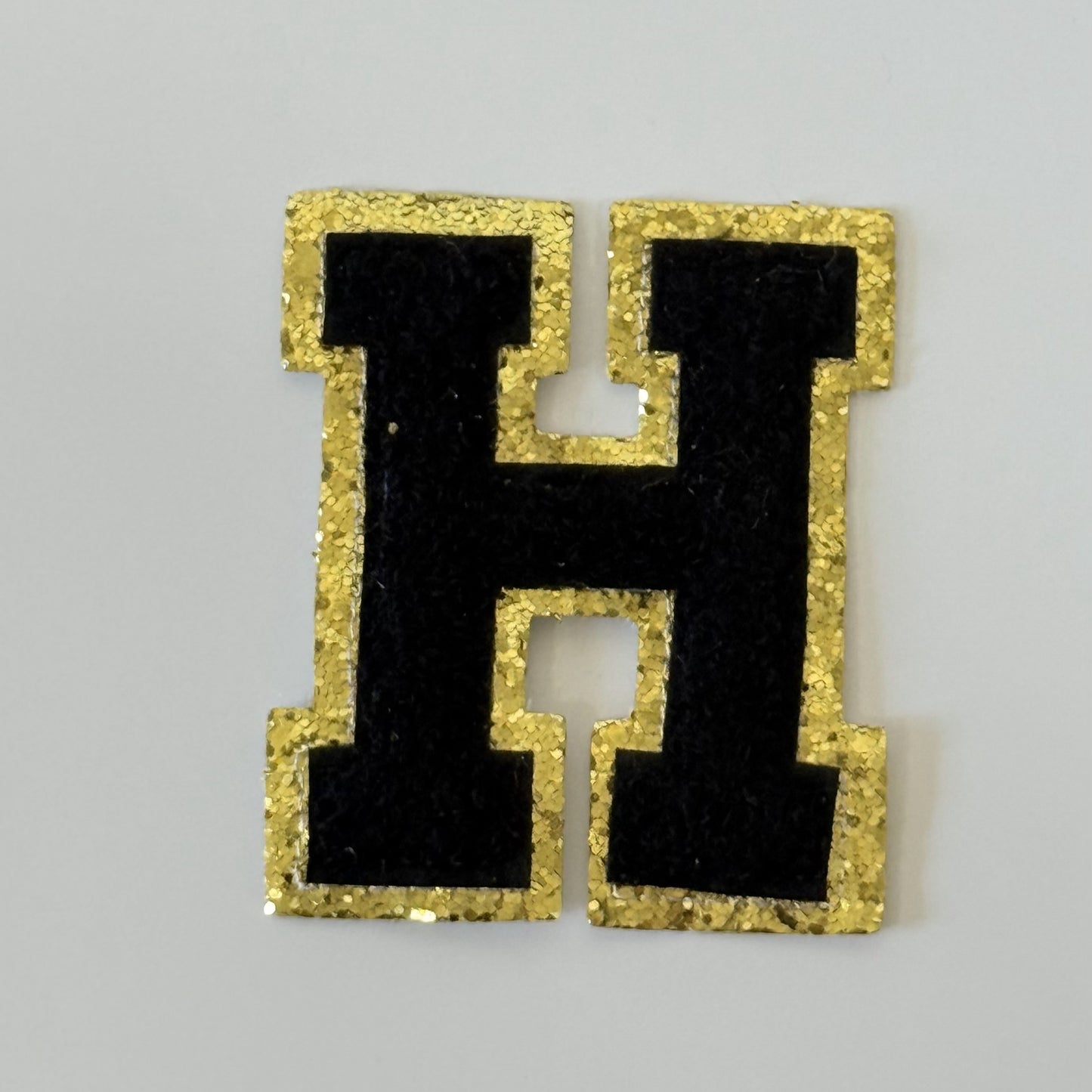 Iron On/Sew On 8cm Glitter Gold Edge Colorful Embroidered Letter "H"