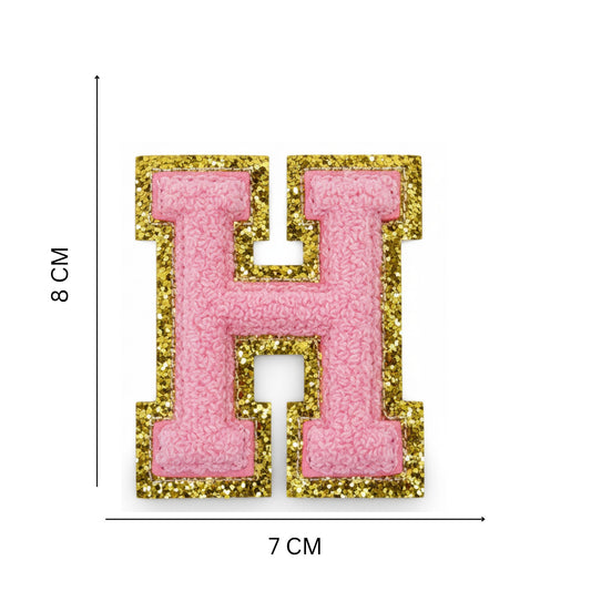 Iron On/Sew On 8cm Glitter Gold Edge Colorful Embroidered Letter "H"