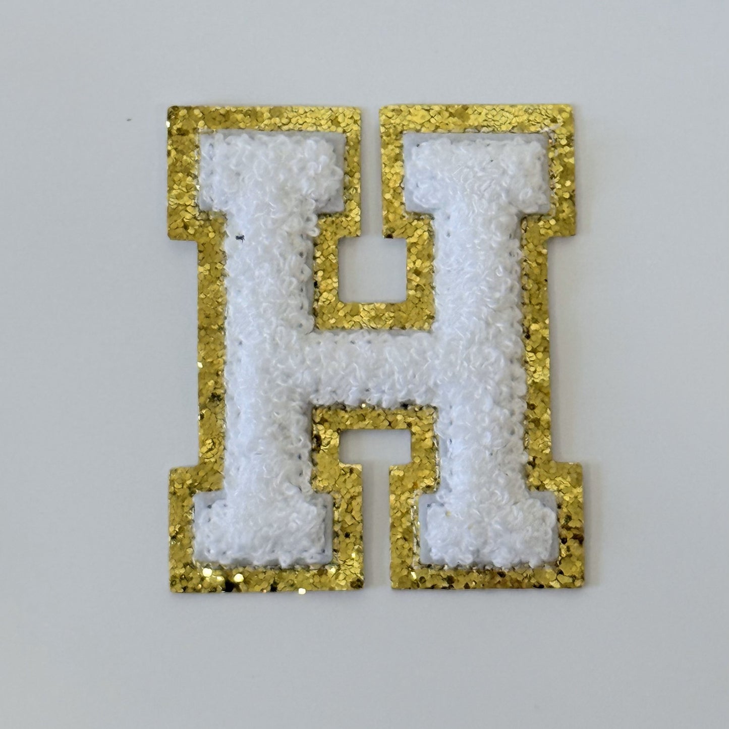 Iron On/Sew On 8cm Glitter Gold Edge Colorful Embroidered Letter "H"