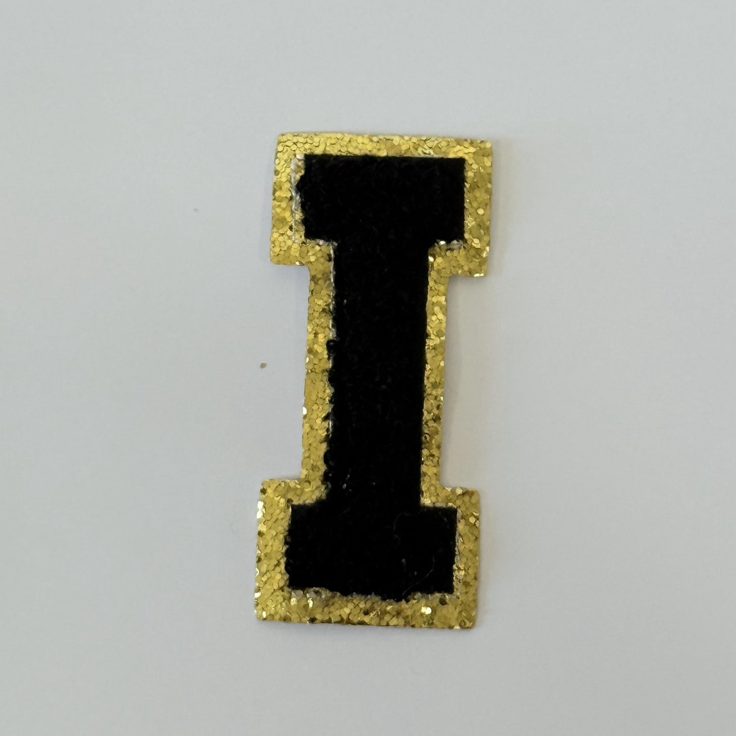 Iron On/Sew On 8cm Glitter Gold Edge Colorful Embroidered Letter "I"