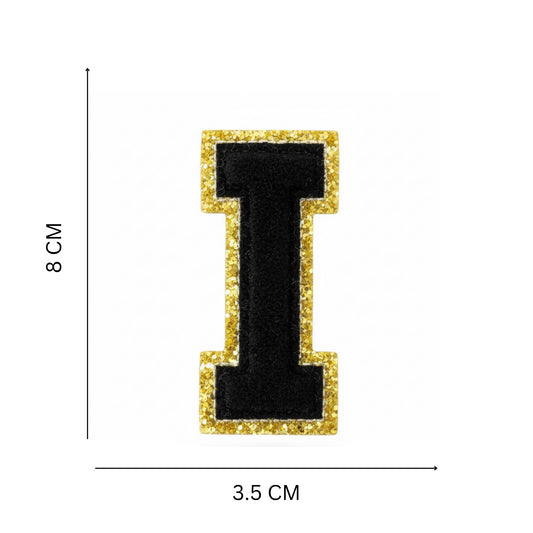 Iron On/Sew On 8cm Glitter Gold Edge Colorful Embroidered Letter "I"