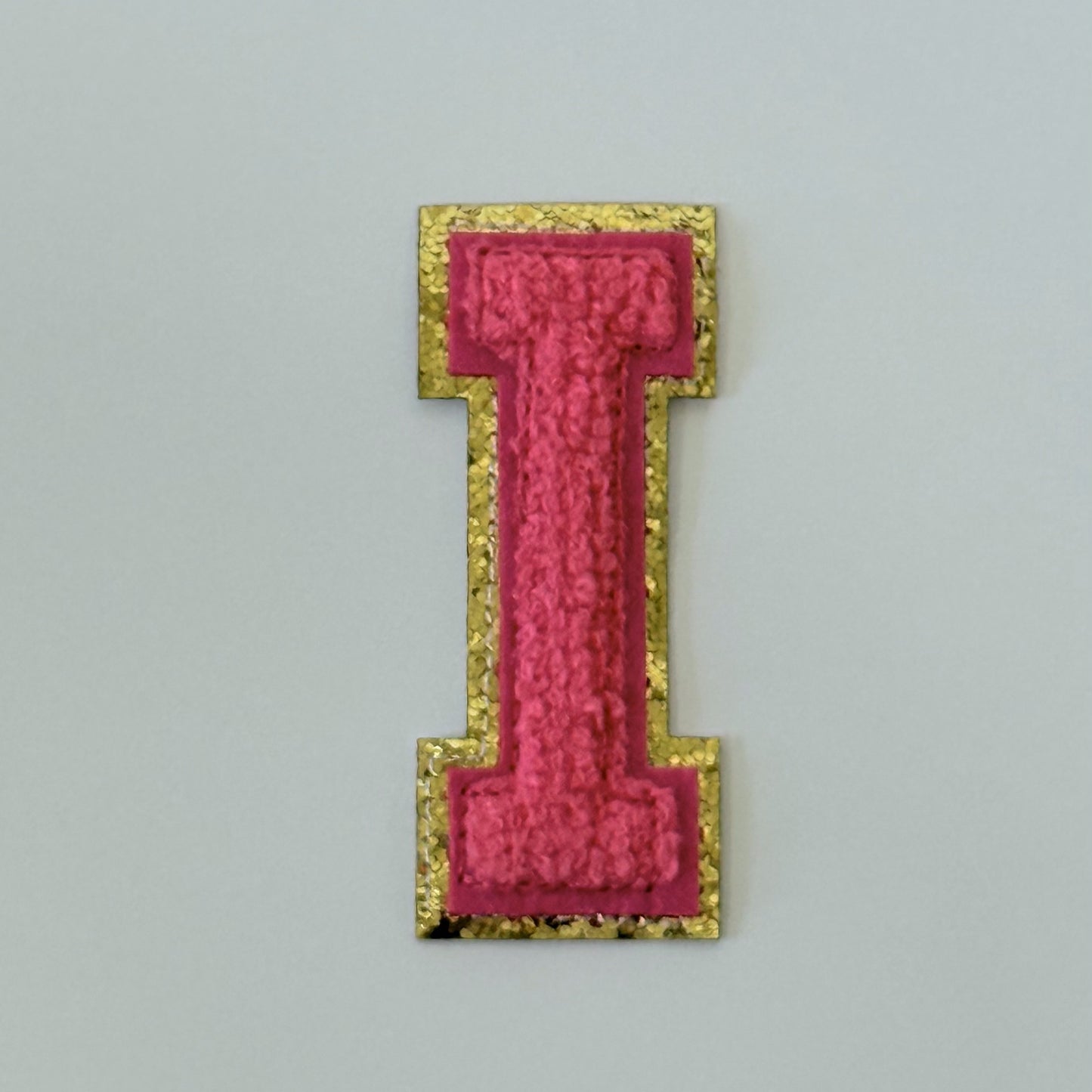 Iron On/Sew On 8cm Glitter Gold Edge Colorful Embroidered Letter "I"
