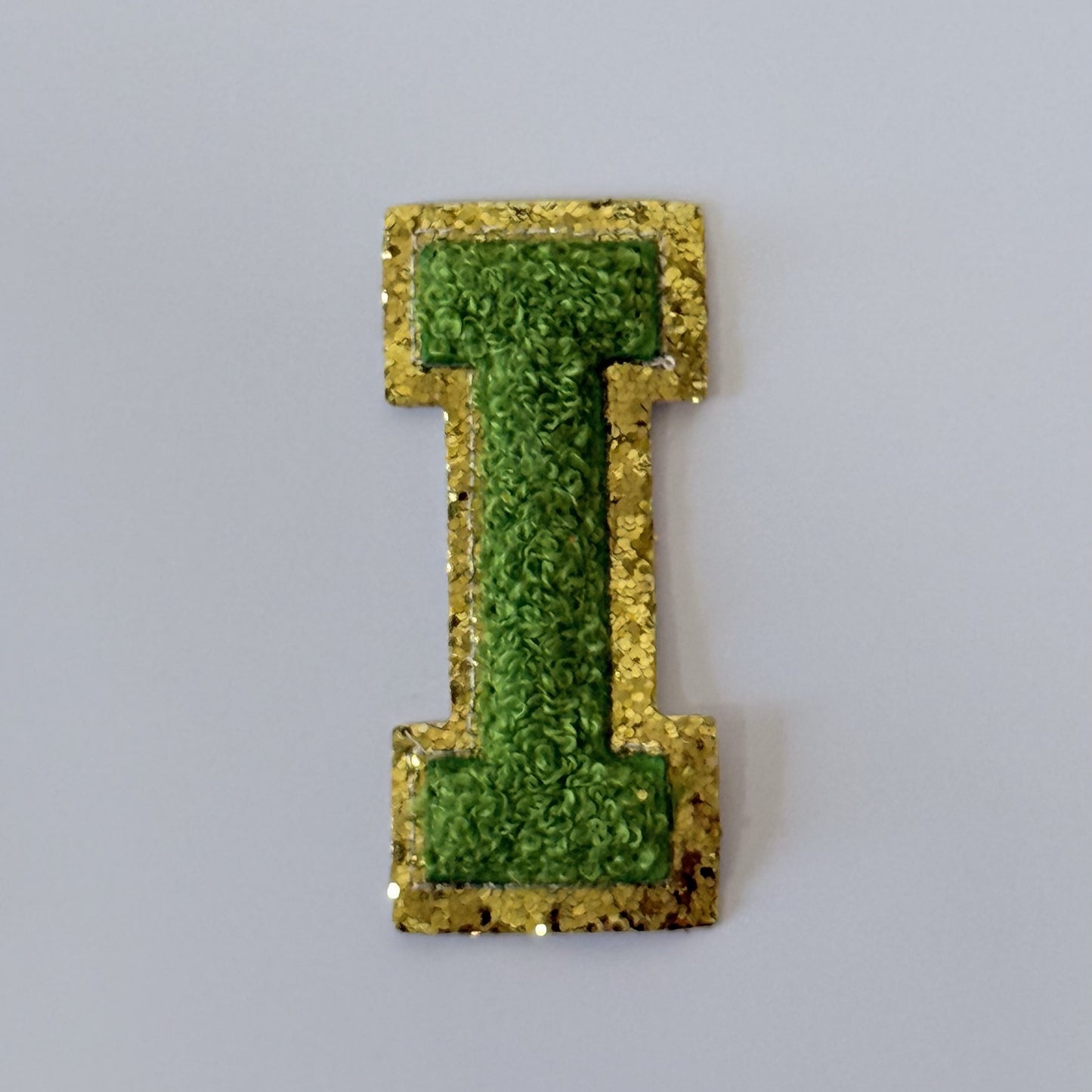 Iron On/Sew On 8cm Glitter Gold Edge Colorful Embroidered Letter "I"