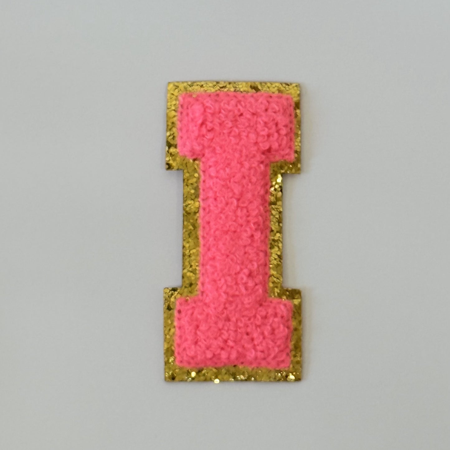 Iron On/Sew On 8cm Glitter Gold Edge Colorful Embroidered Letter "I"