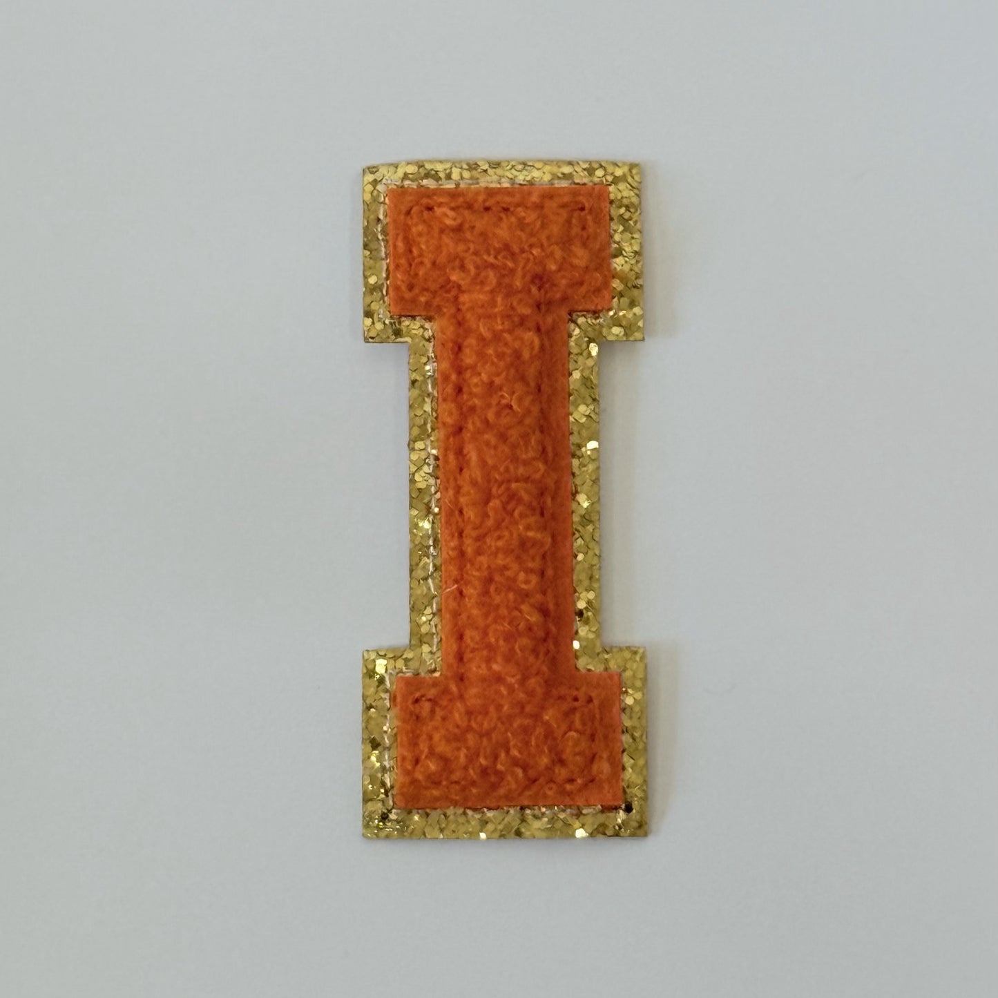 Iron On/Sew On 8cm Glitter Gold Edge Colorful Embroidered Letter "I"