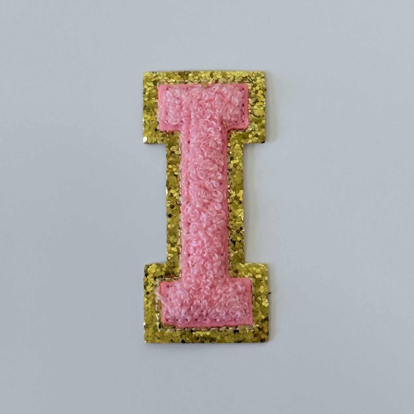 Iron On/Sew On 8cm Glitter Gold Edge Colorful Embroidered Letter "I"
