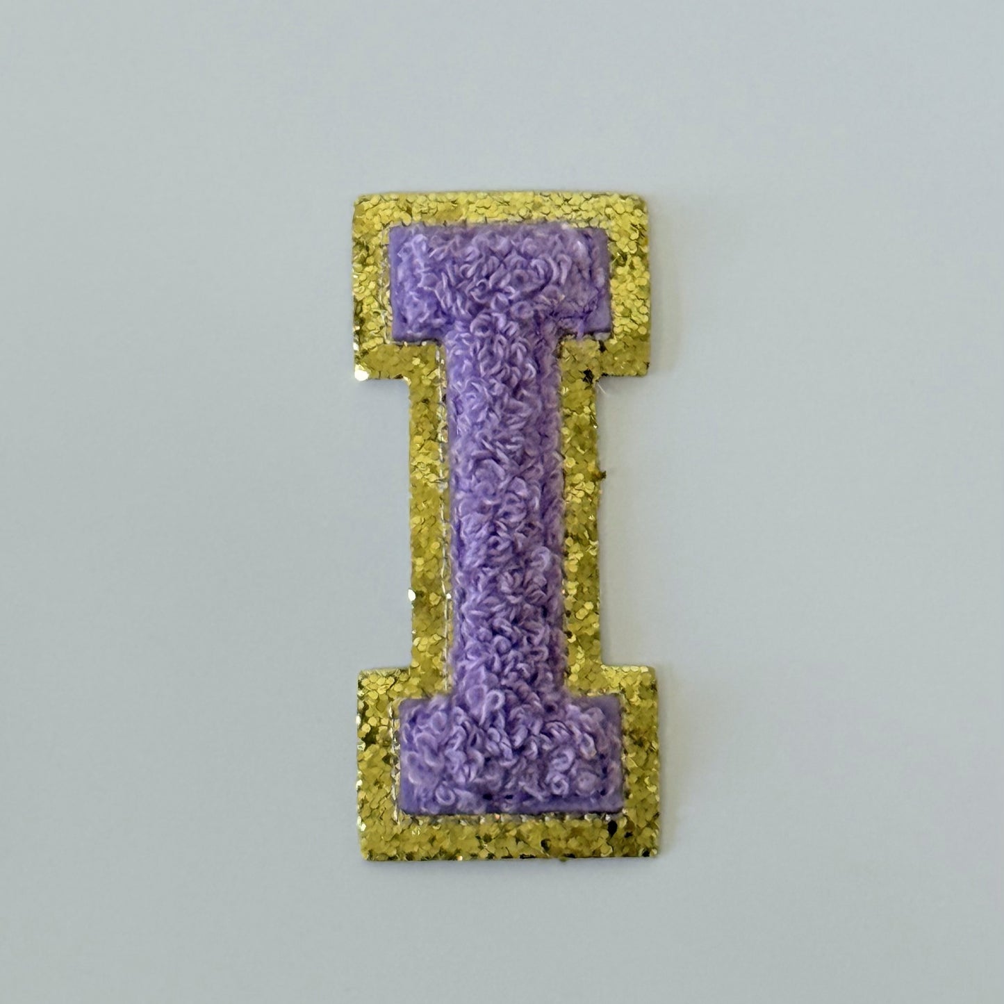 Iron On/Sew On 8cm Glitter Gold Edge Colorful Embroidered Letter "I"