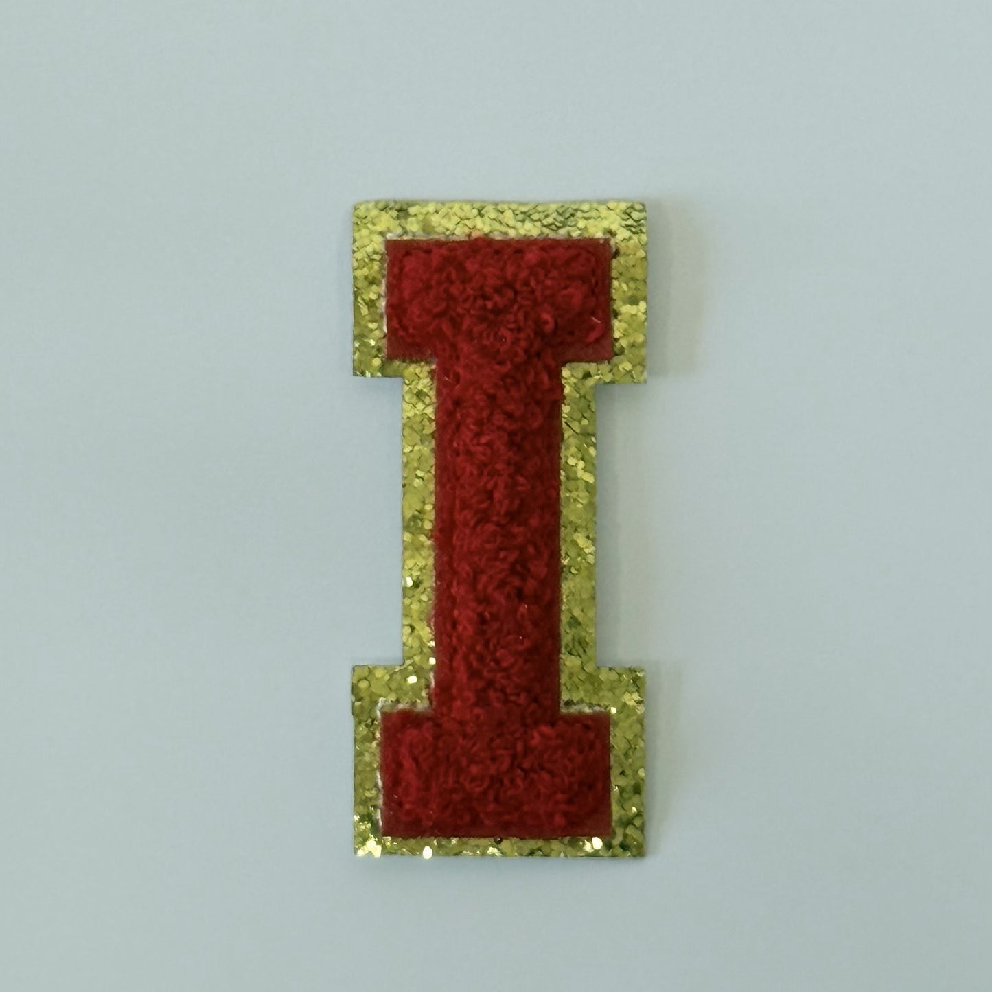 Iron On/Sew On 8cm Glitter Gold Edge Colorful Embroidered Letter "I"
