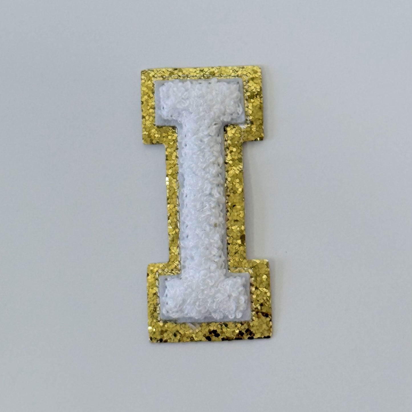 Iron On/Sew On 8cm Glitter Gold Edge Colorful Embroidered Letter "I"