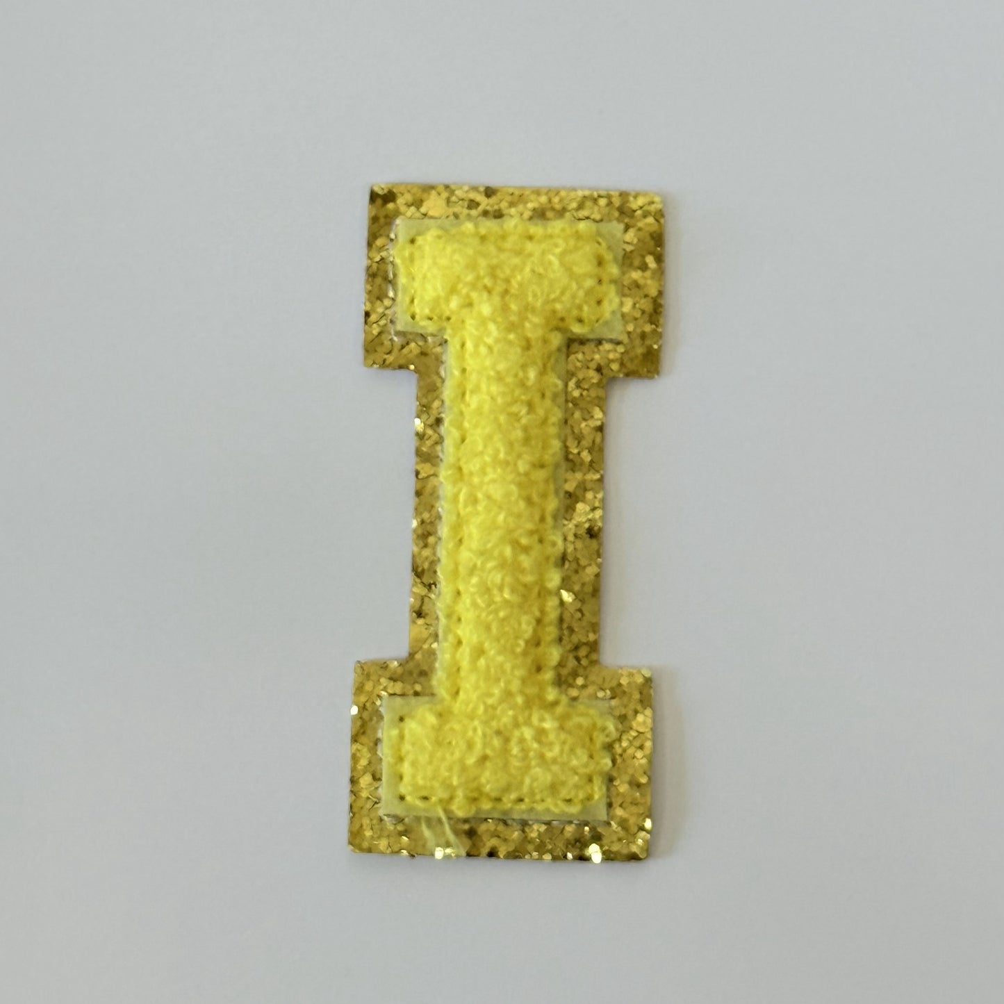 Iron On/Sew On 8cm Glitter Gold Edge Colorful Embroidered Letter "I"