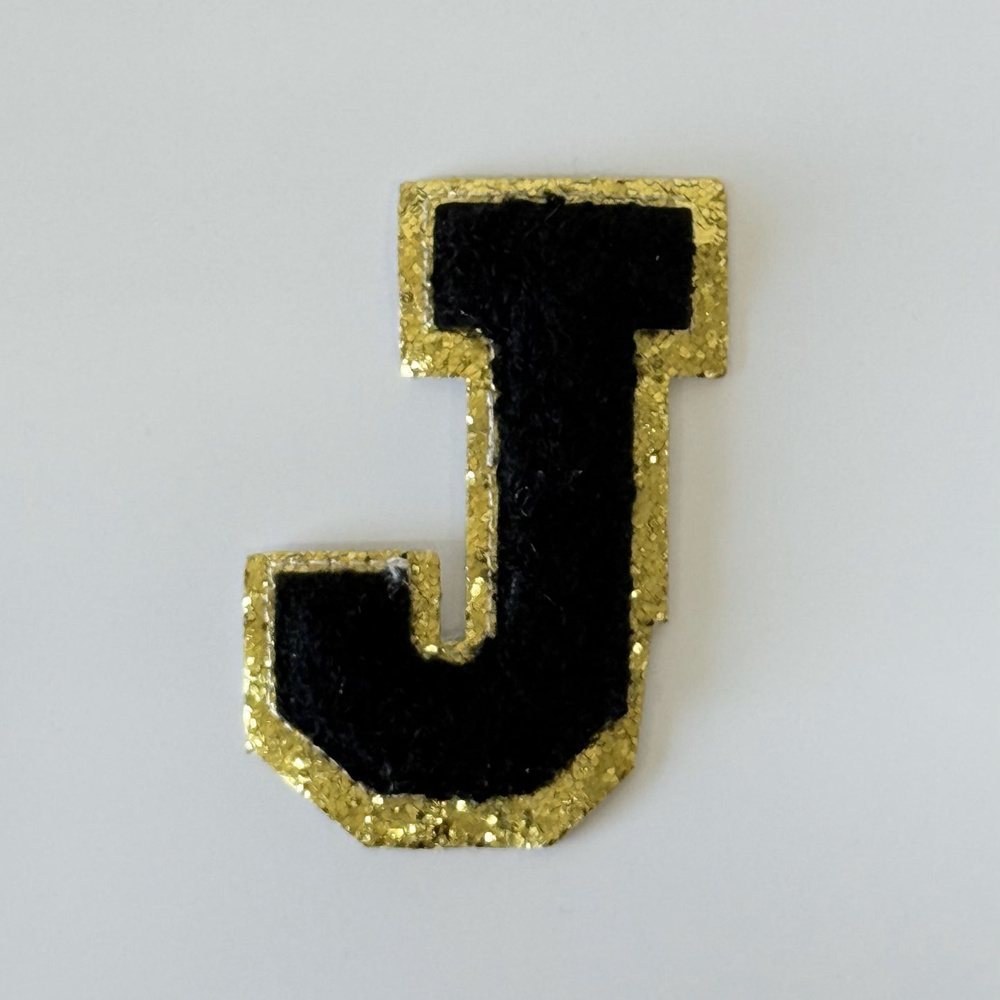 Iron On/Sew On 8cm Glitter Gold Edge Colorful Embroidered Letter "J"