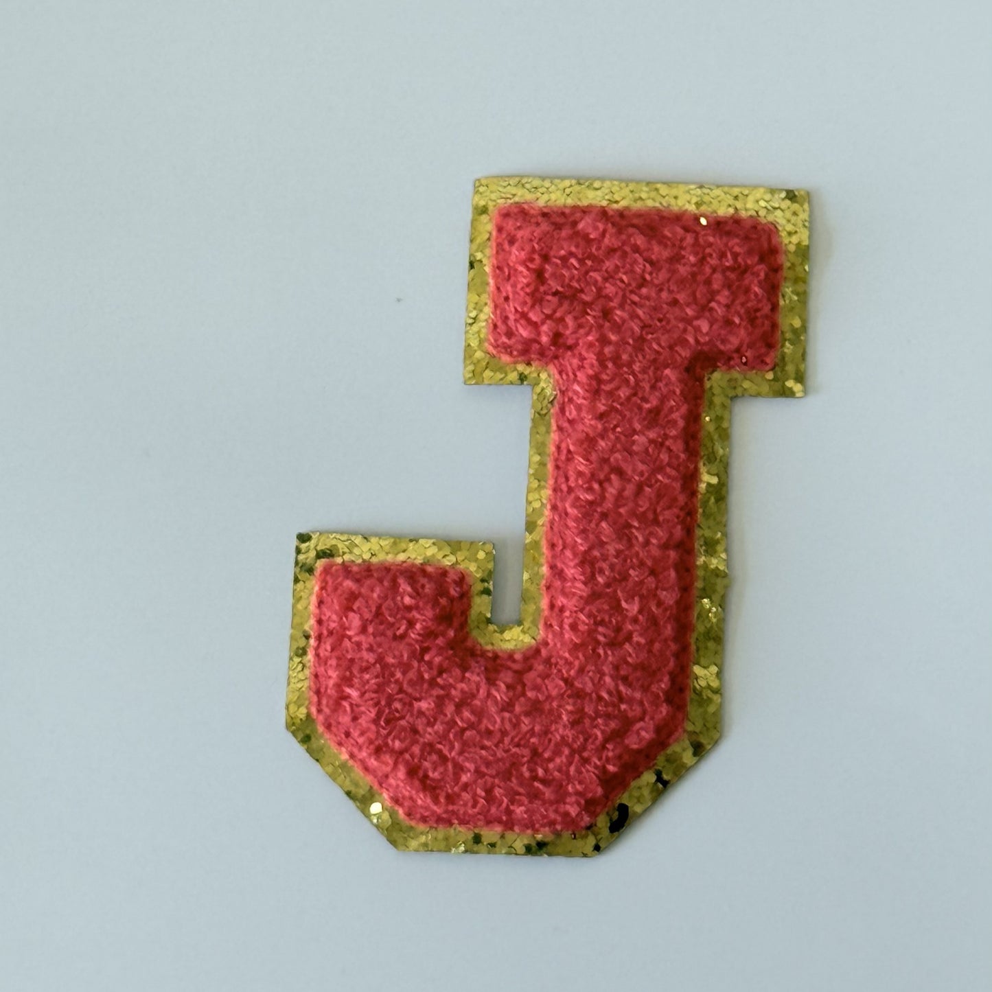Iron On/Sew On 8cm Glitter Gold Edge Colorful Embroidered Letter "J"
