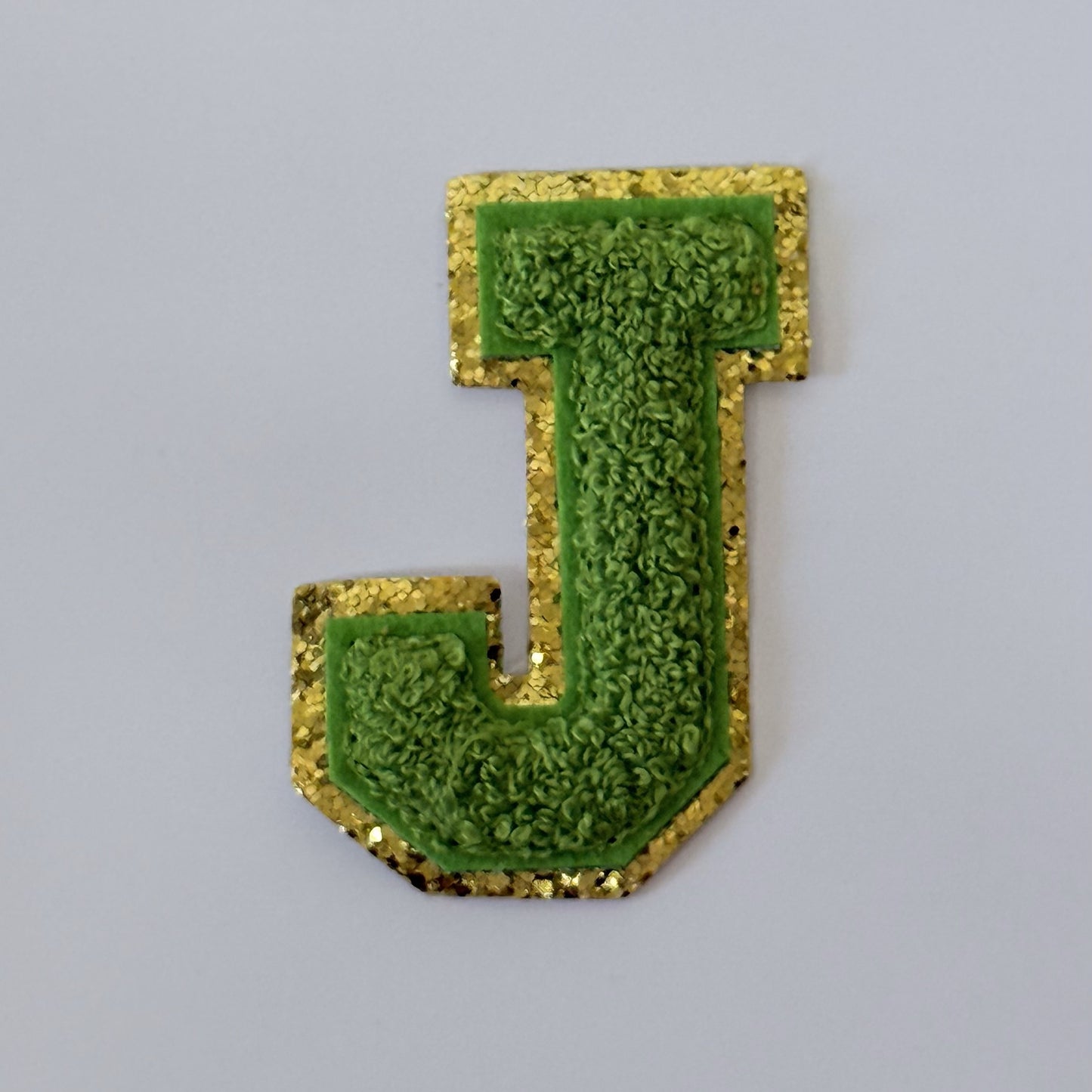 Iron On/Sew On 8cm Glitter Gold Edge Colorful Embroidered Letter "J"