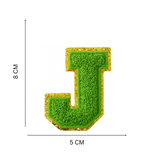 Iron On/Sew On 8cm Glitter Gold Edge Colorful Embroidered Letter "J"