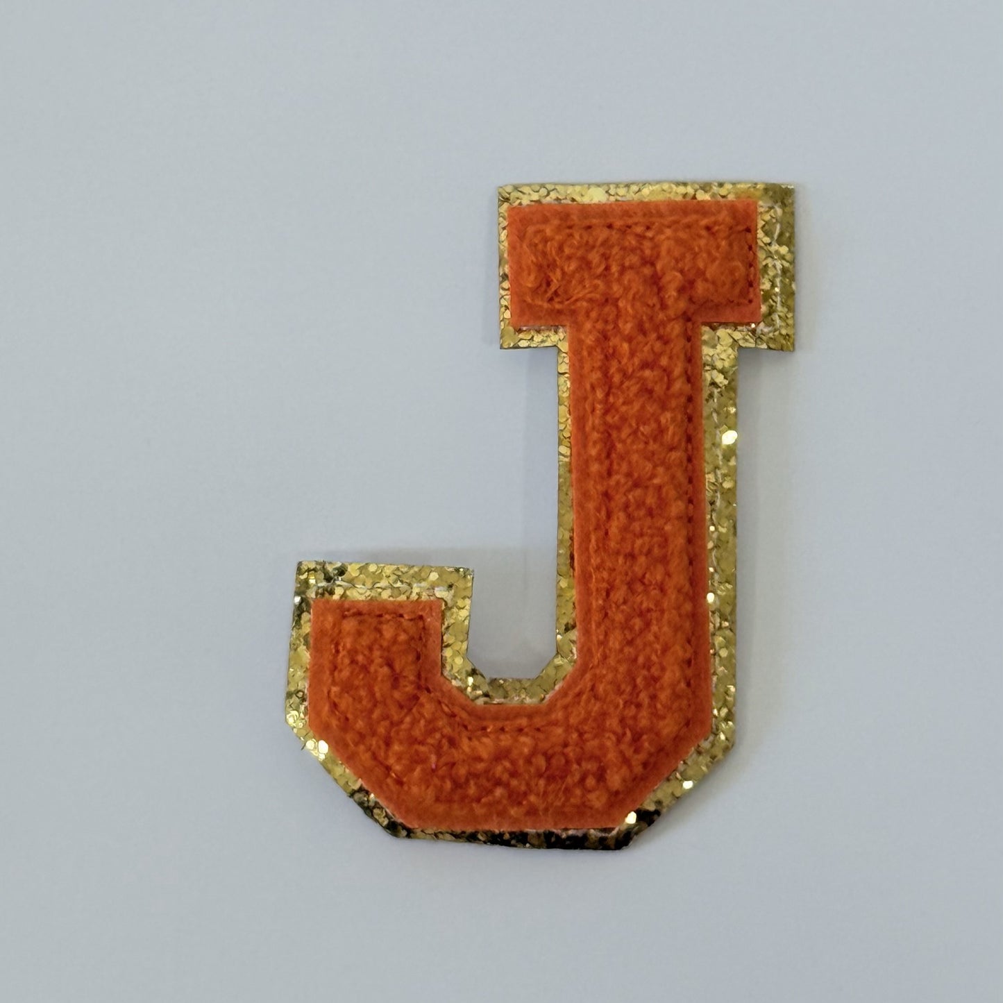 Iron On/Sew On 8cm Glitter Gold Edge Colorful Embroidered Letter "J"