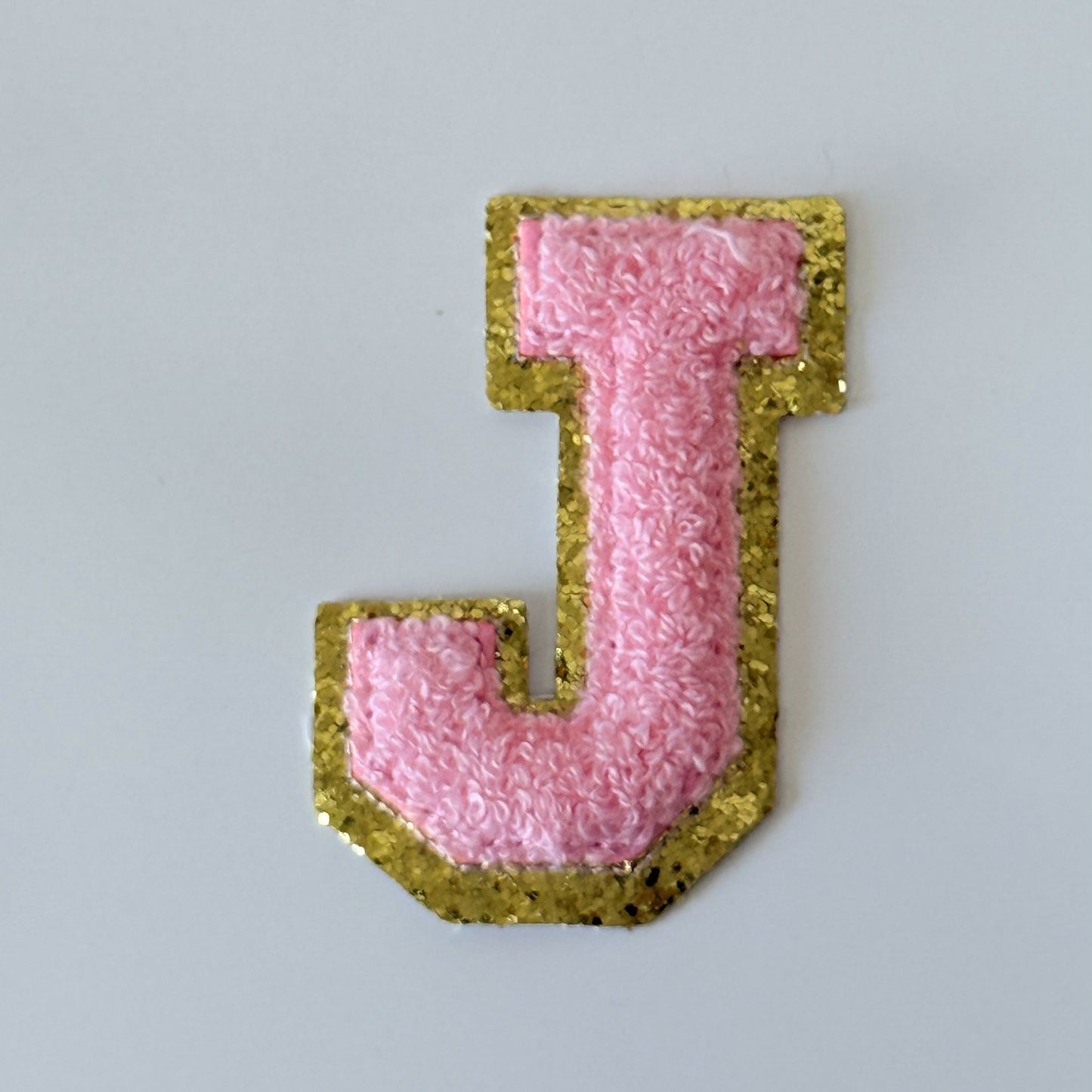 Iron On/Sew On 8cm Glitter Gold Edge Colorful Embroidered Letter "J"