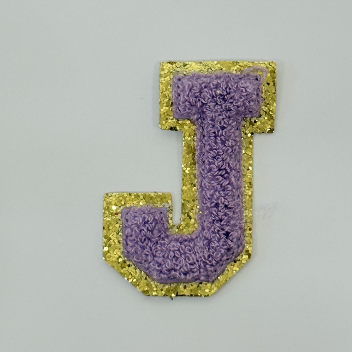 Iron On/Sew On 8cm Glitter Gold Edge Colorful Embroidered Letter "J"